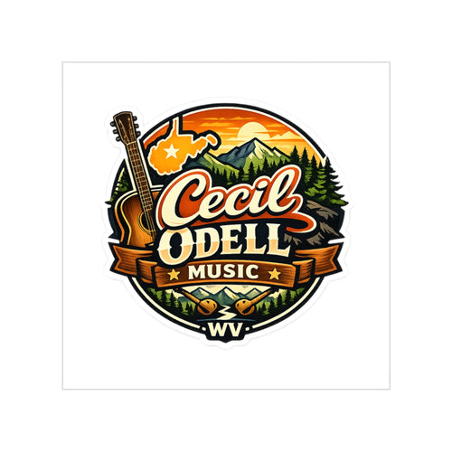Cecil Odell Music Outdoor Sticker: Transparent Square Guitar & Mountain Logo - Cecil Odell Music