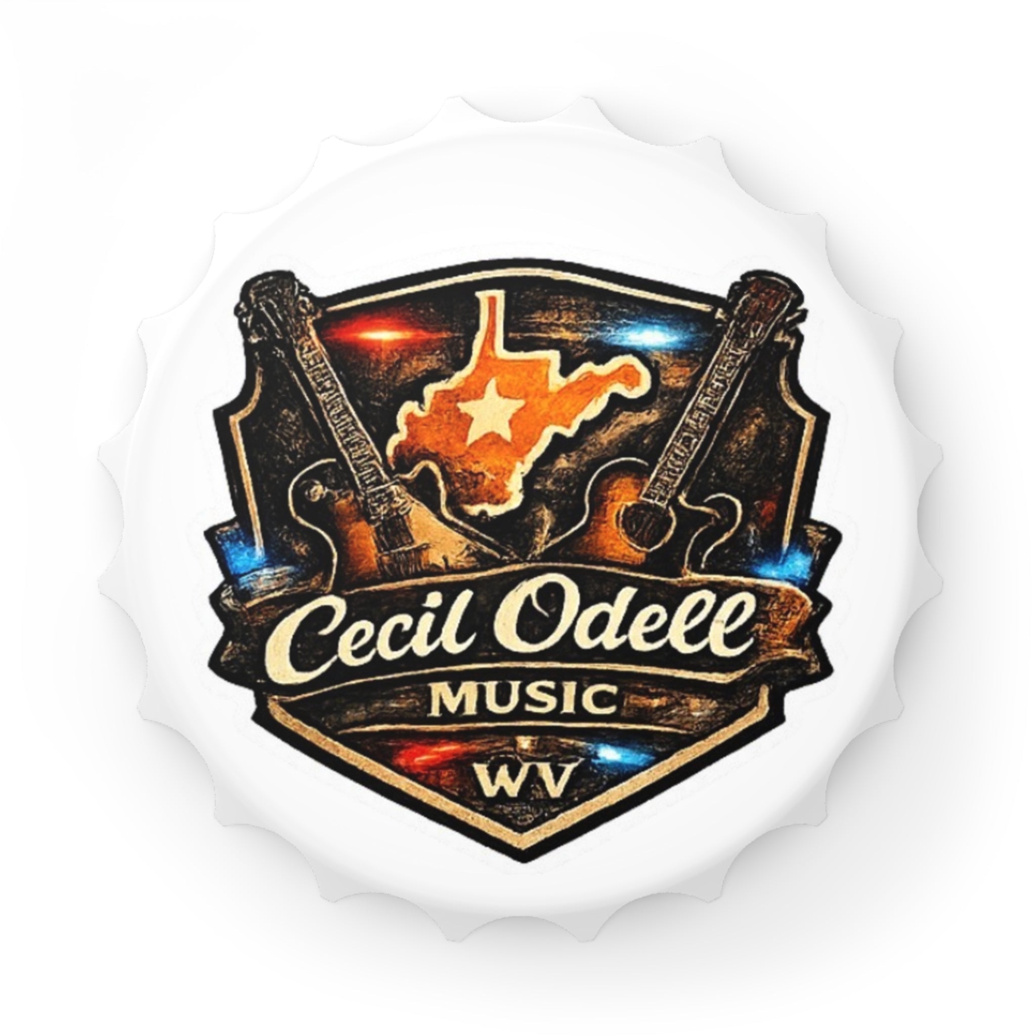 Cecil Odell Music WV Bottle Opener - Vintage Guitar Logo - Cecil Odell Music