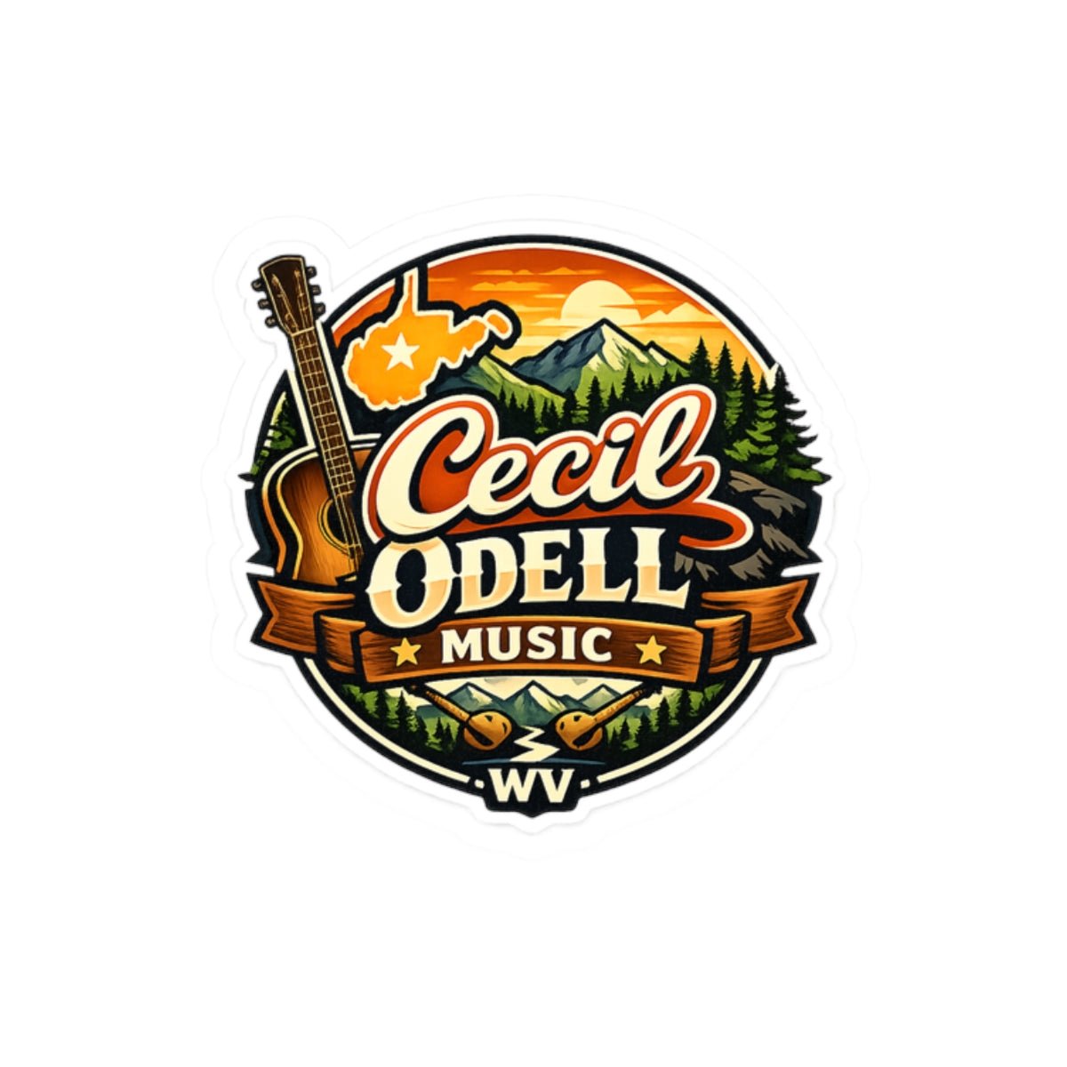 Cecil Odell Music WV Guitar Mountain Sticker: Kiss - Cut Vinyl Decal - Cecil Odell Music