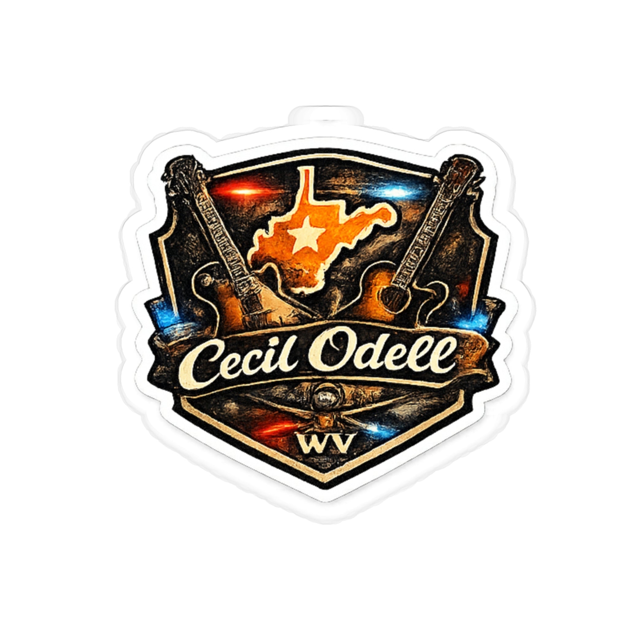 Cecil Odell WV Vintage Guitar Shield Sticker: Die - Cut Outdoor Vinyl - Cecil Odell Music