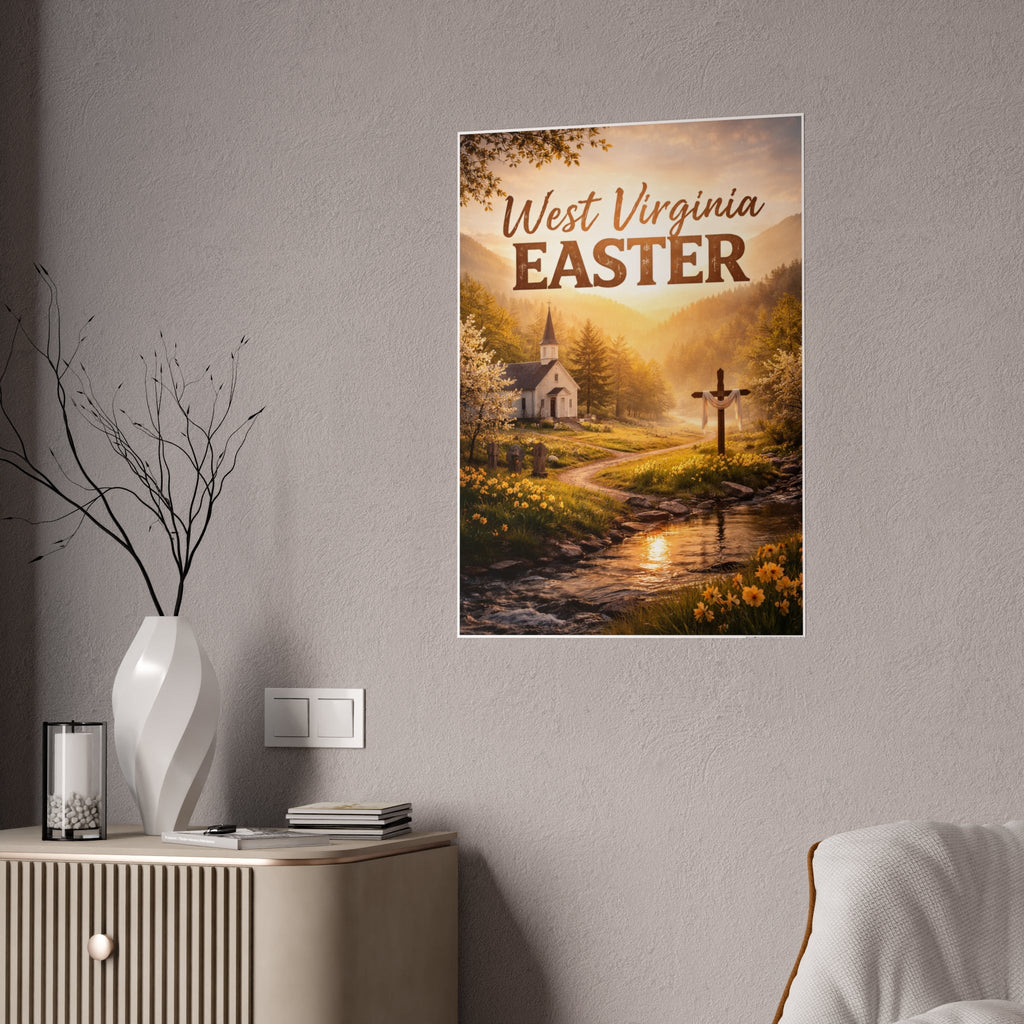 Easter Gloss Poster: "West Virginia Easter" Church & Cross Landscape Print - Cecil Odell Music