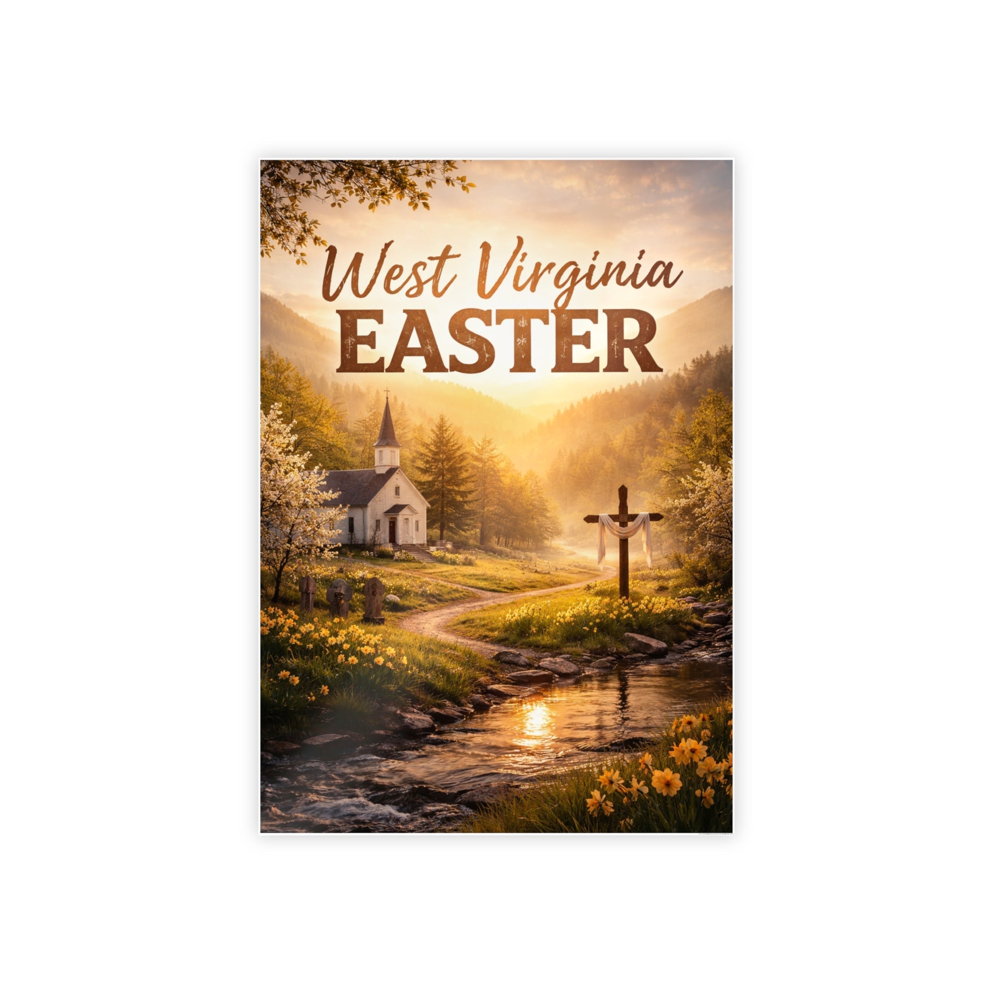 Easter Gloss Poster: "West Virginia Easter" Church & Cross Landscape Print - Cecil Odell Music