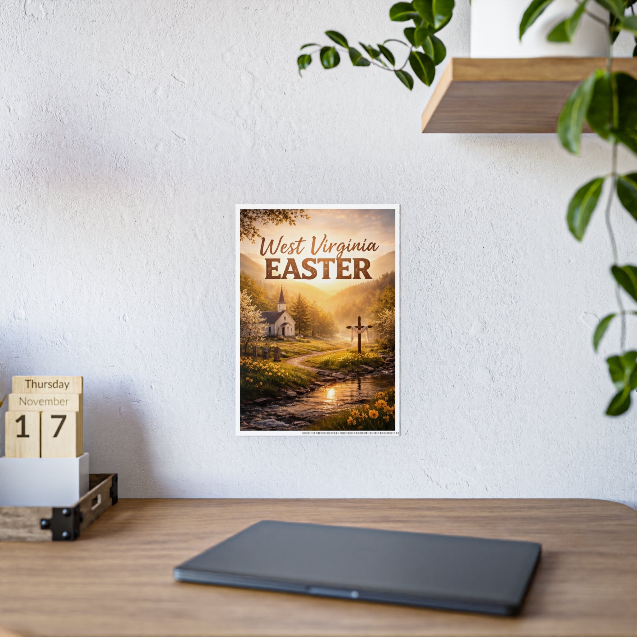 Easter Gloss Poster: "West Virginia Easter" Church & Cross Landscape Print - Cecil Odell Music