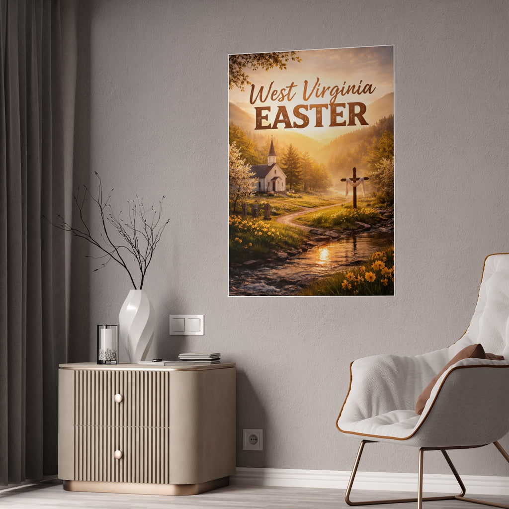 Easter Gloss Poster: "West Virginia Easter" Church & Cross Landscape Print - Cecil Odell Music