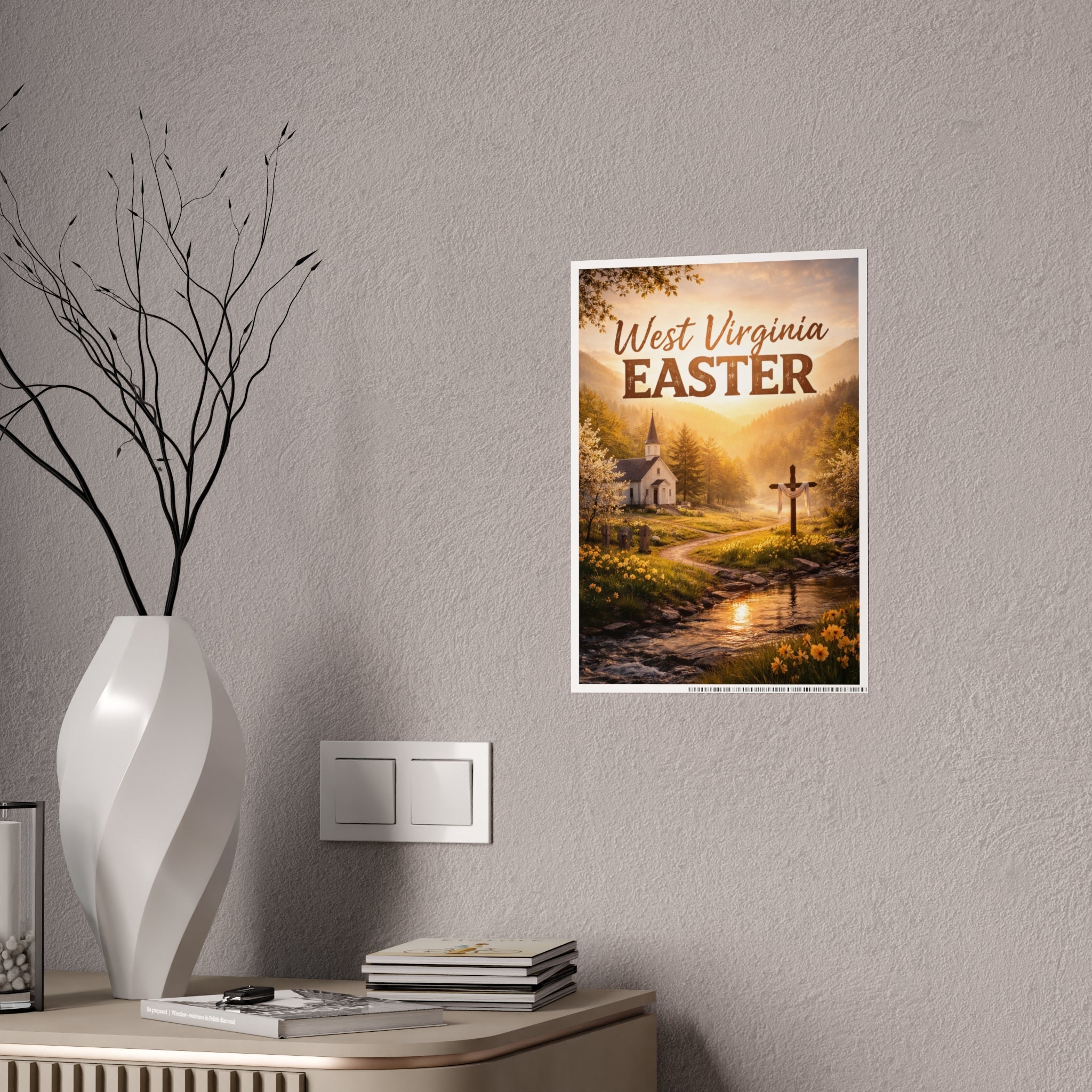 Easter Gloss Poster: "West Virginia Easter" Church & Cross Landscape Print - Cecil Odell Music