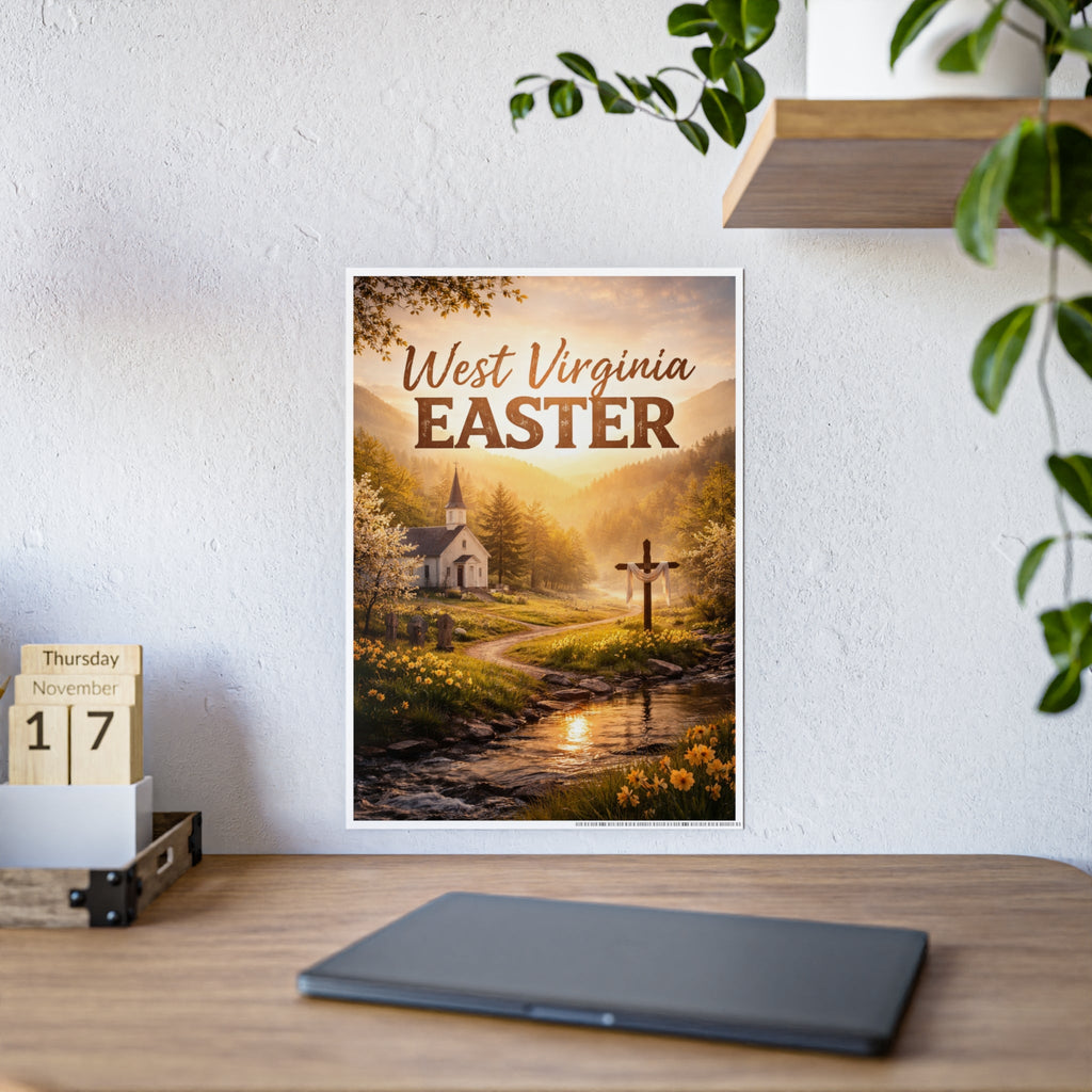 Easter Gloss Poster: "West Virginia Easter" Church & Cross Landscape Print - Cecil Odell Music