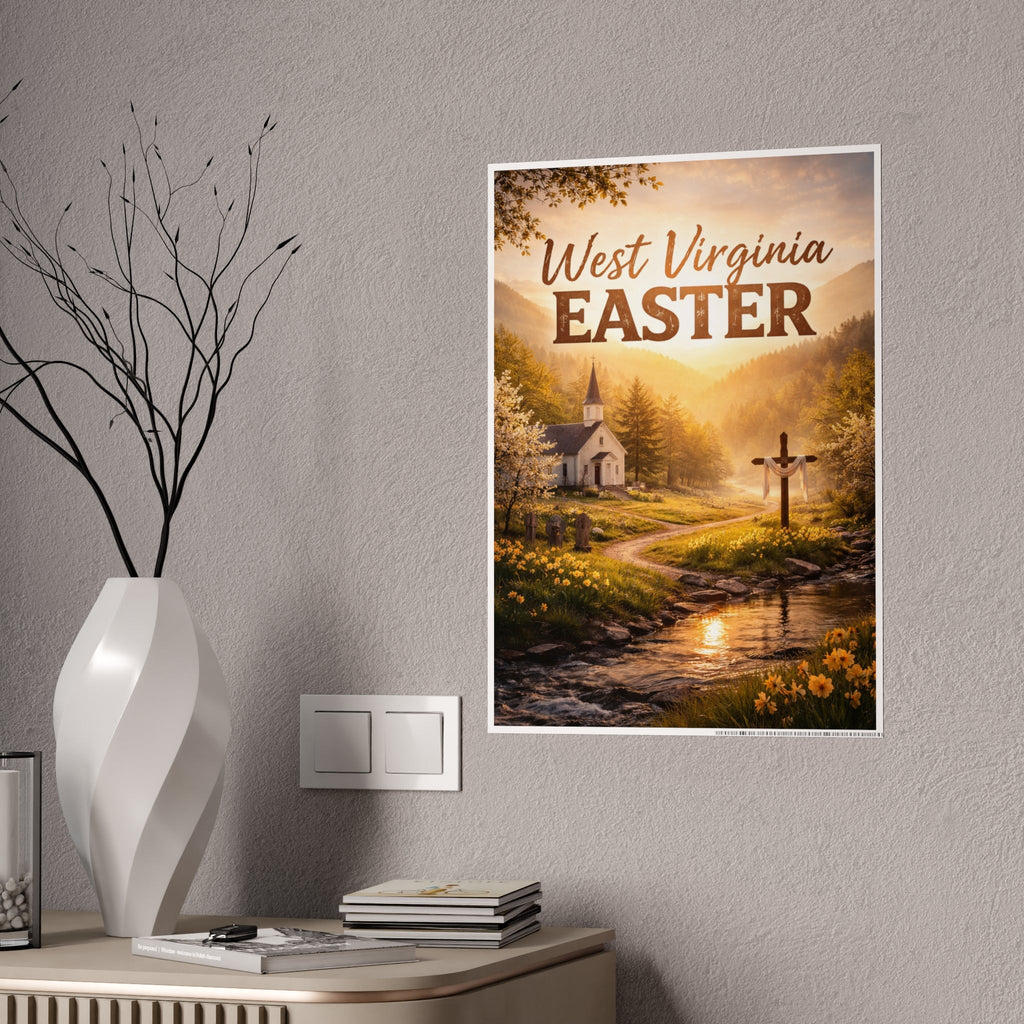 Easter Gloss Poster: "West Virginia Easter" Church & Cross Landscape Print - Cecil Odell Music