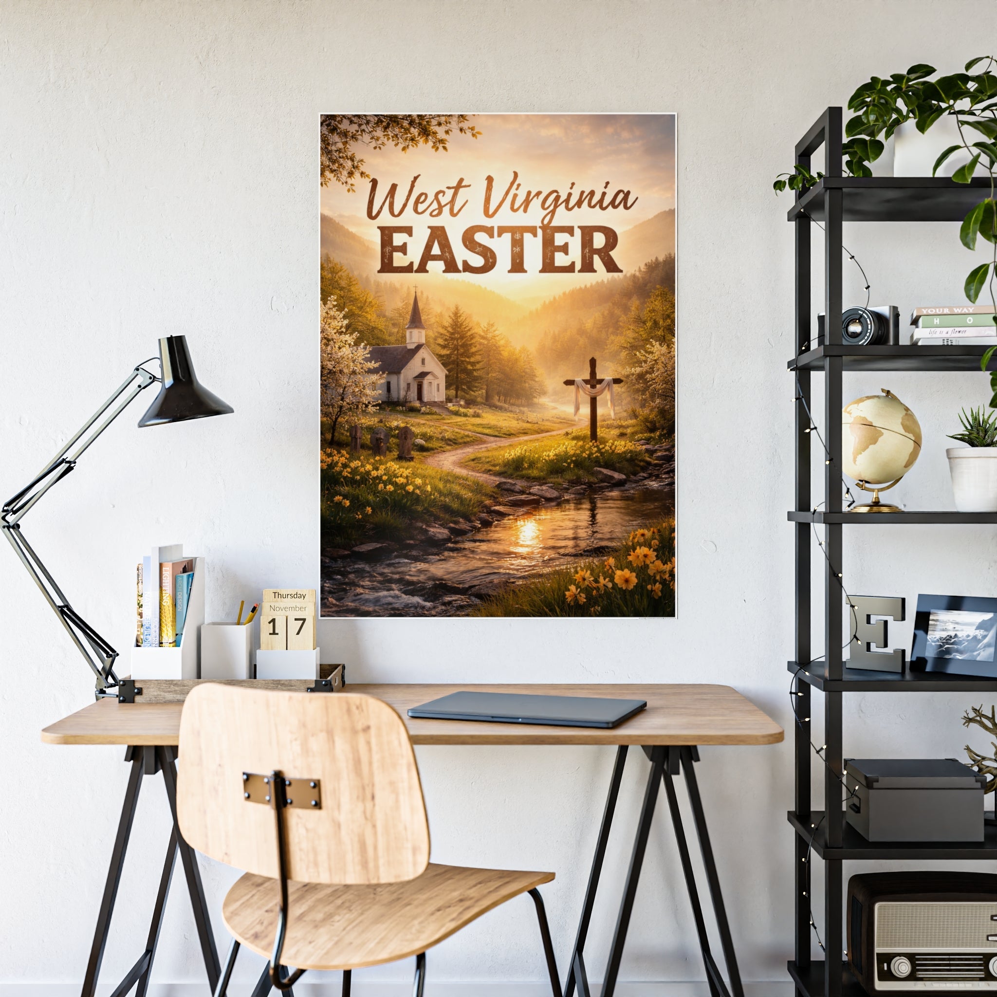Easter Gloss Poster: "West Virginia Easter" Church & Cross Landscape Print - Cecil Odell Music