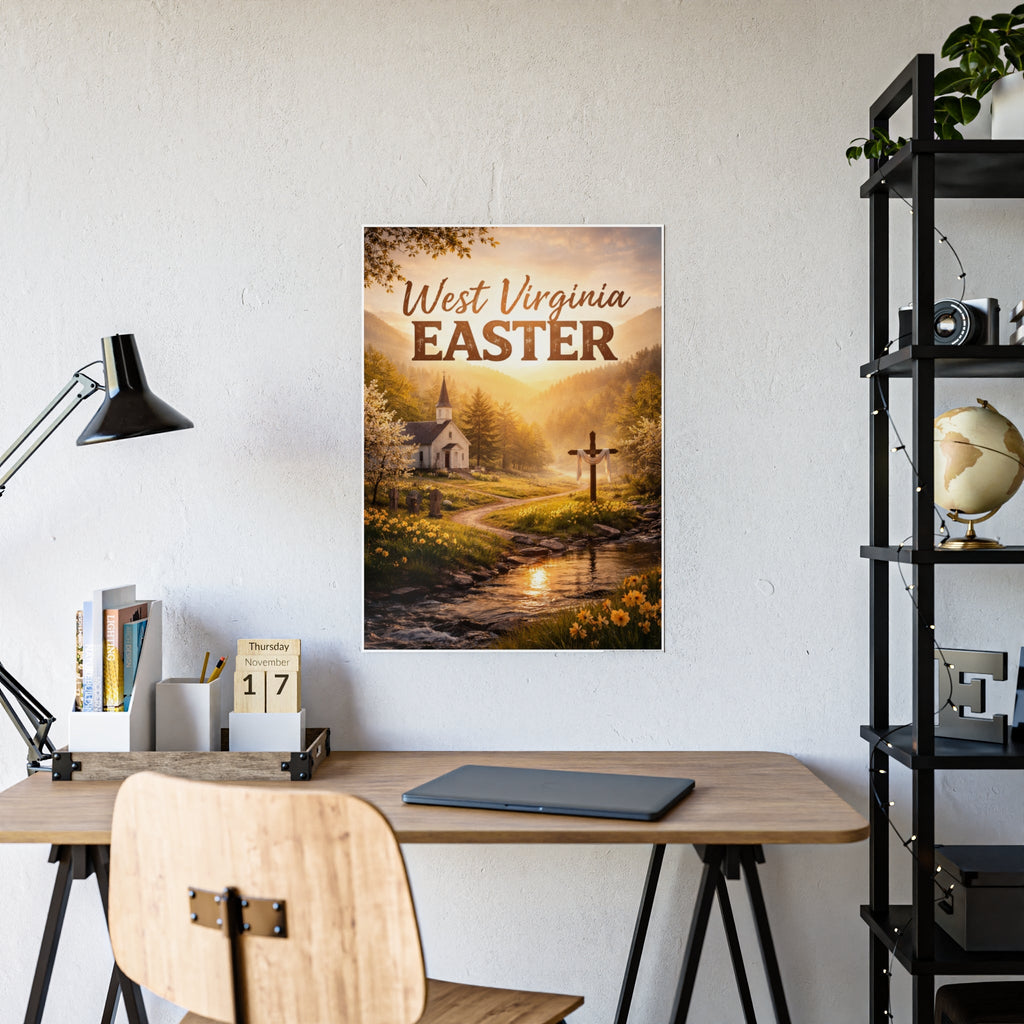 Easter Gloss Poster: "West Virginia Easter" Church & Cross Landscape Print - Cecil Odell Music