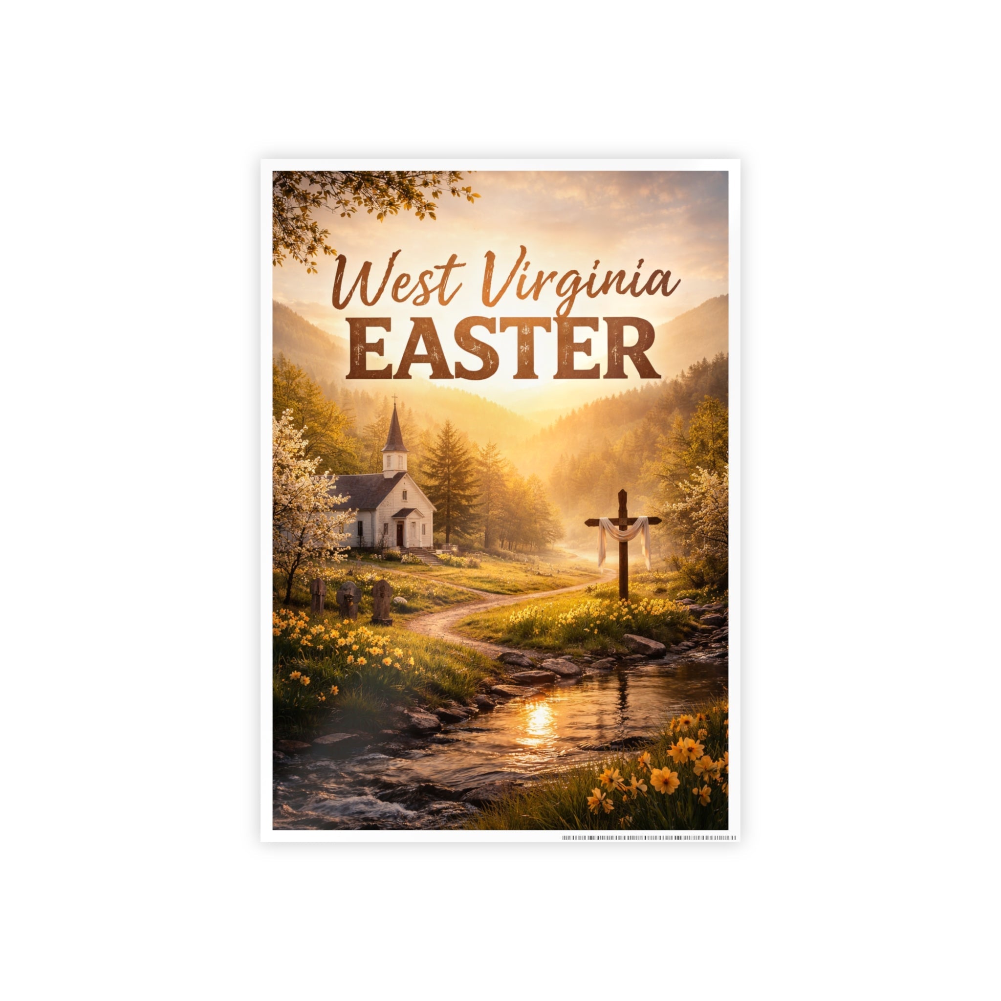 Easter Gloss Poster: "West Virginia Easter" Church & Cross Landscape Print - Cecil Odell Music