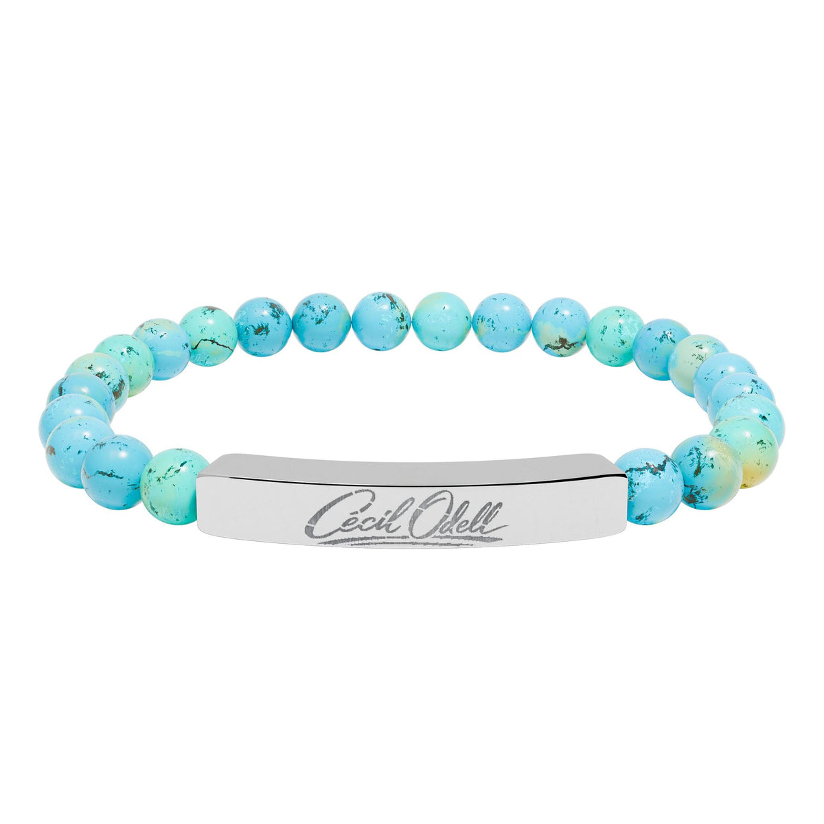Engravable Natural Stone Bead Bracelet: Stretch Bar Bracelet for Personalized Gifts - Cecil Odell Music