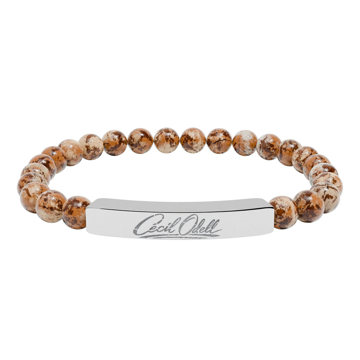 Engravable Natural Stone Bead Bracelet: Stretch Bar Bracelet for Personalized Gifts - Cecil Odell Music