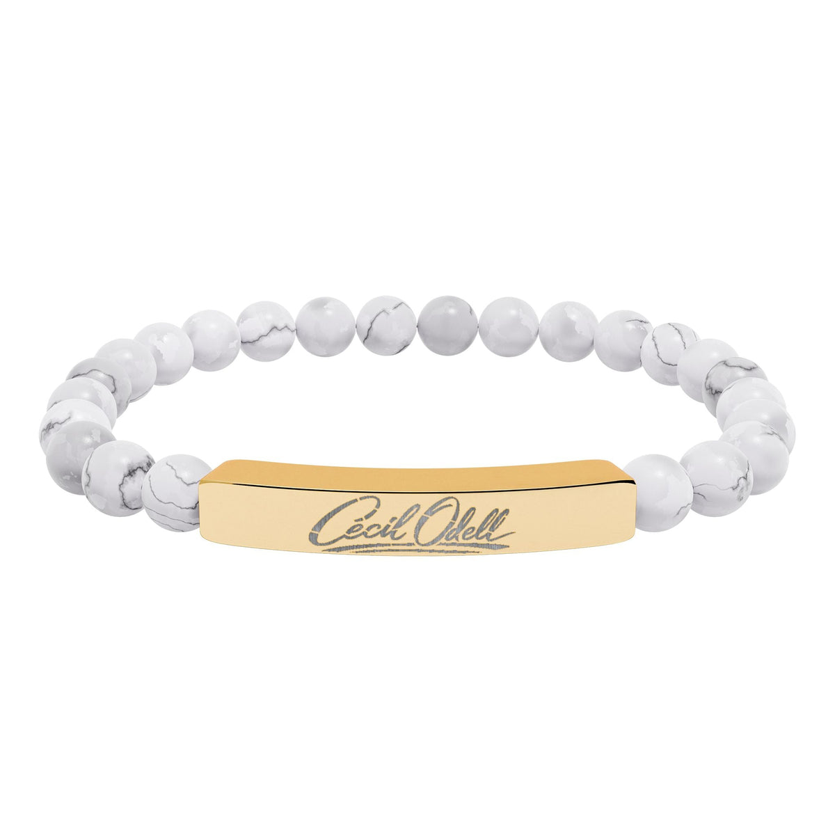 Engravable Natural Stone Bead Bracelet: Stretch Bar Bracelet for Personalized Gifts - Cecil Odell Music
