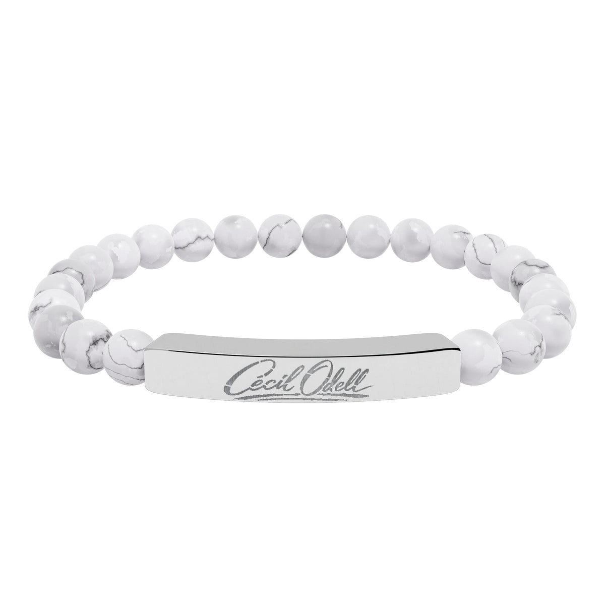 Engravable Natural Stone Bead Bracelet: Stretch Bar Bracelet for Personalized Gifts - Cecil Odell Music