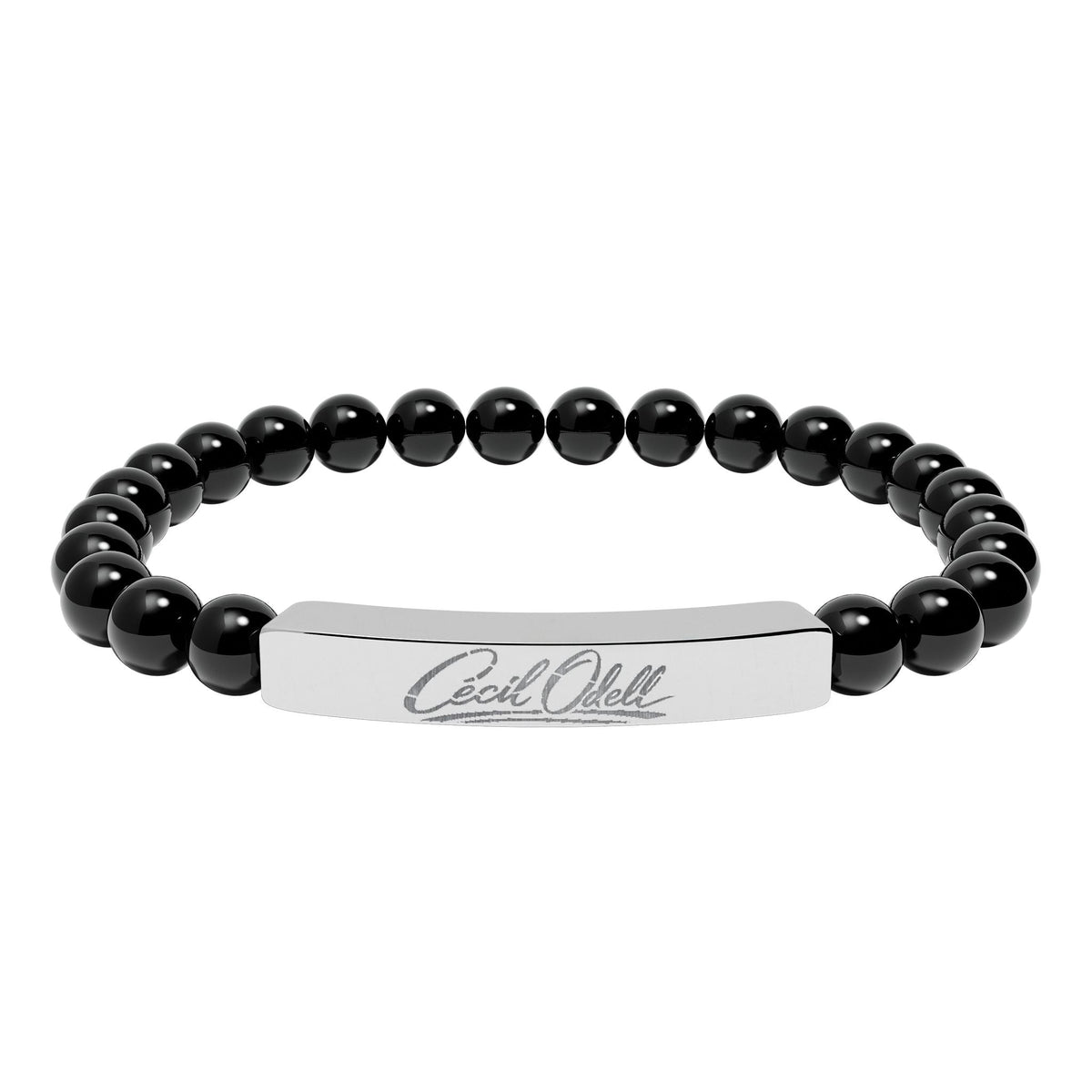 Engravable Natural Stone Bead Bracelet: Stretch Bar Bracelet for Personalized Gifts - Cecil Odell Music