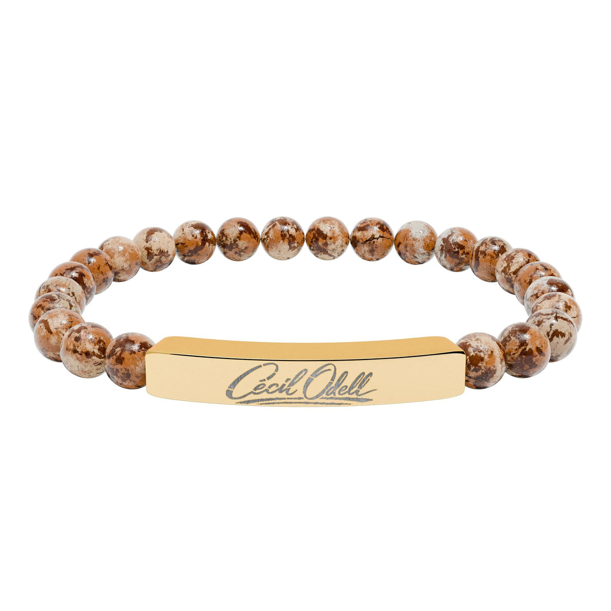 Engravable Natural Stone Bead Bracelet: Stretch Bar Bracelet for Personalized Gifts - Cecil Odell Music