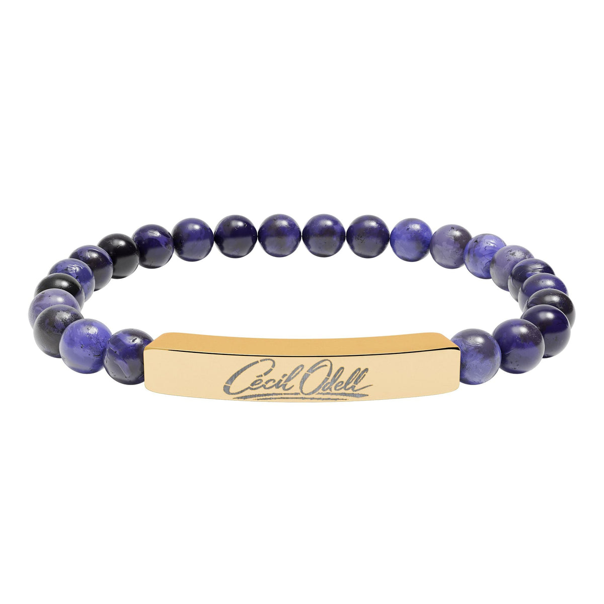 Engravable Natural Stone Bead Bracelet: Stretch Bar Bracelet for Personalized Gifts - Cecil Odell Music