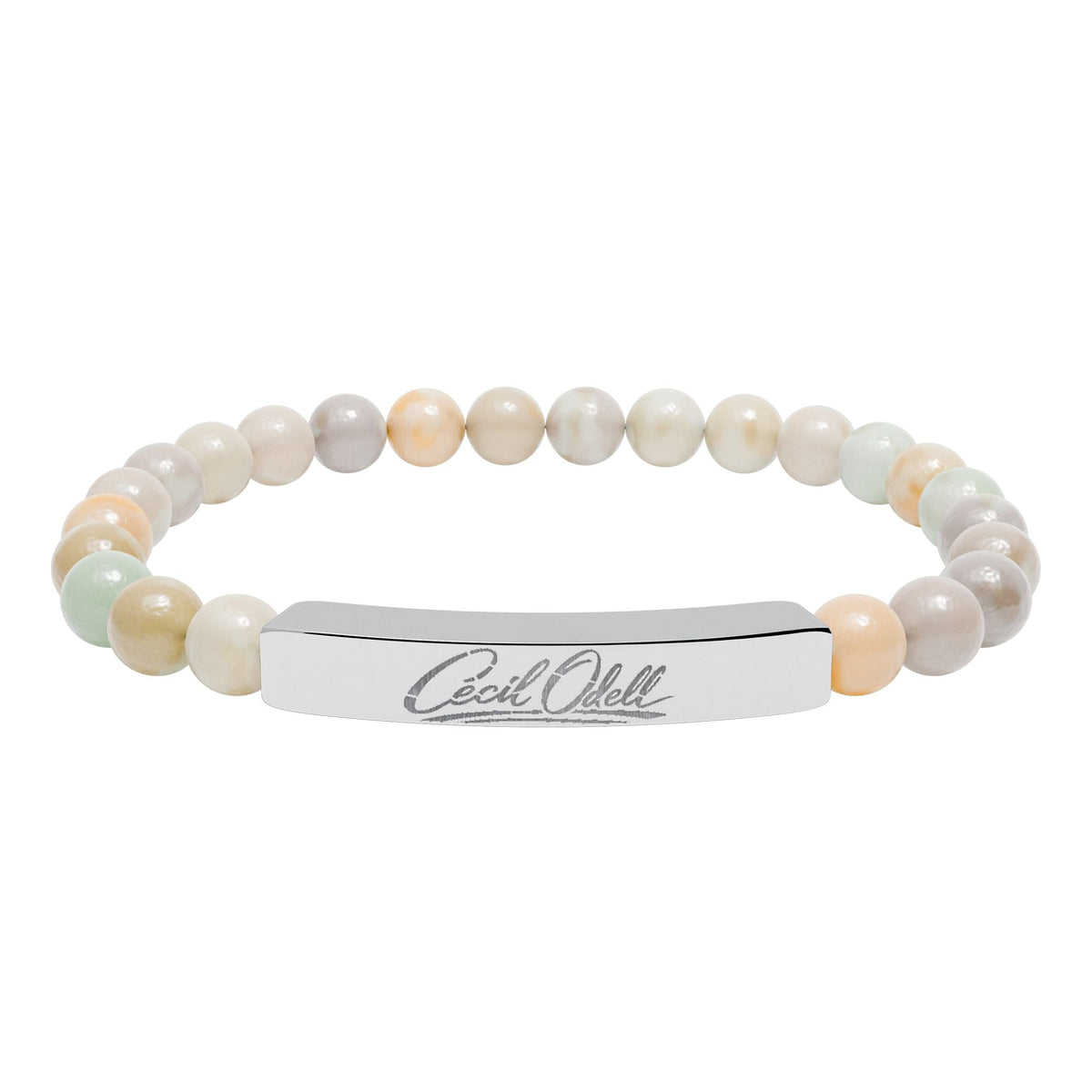 Engravable Natural Stone Bead Bracelet: Stretch Bar Bracelet for Personalized Gifts - Cecil Odell Music