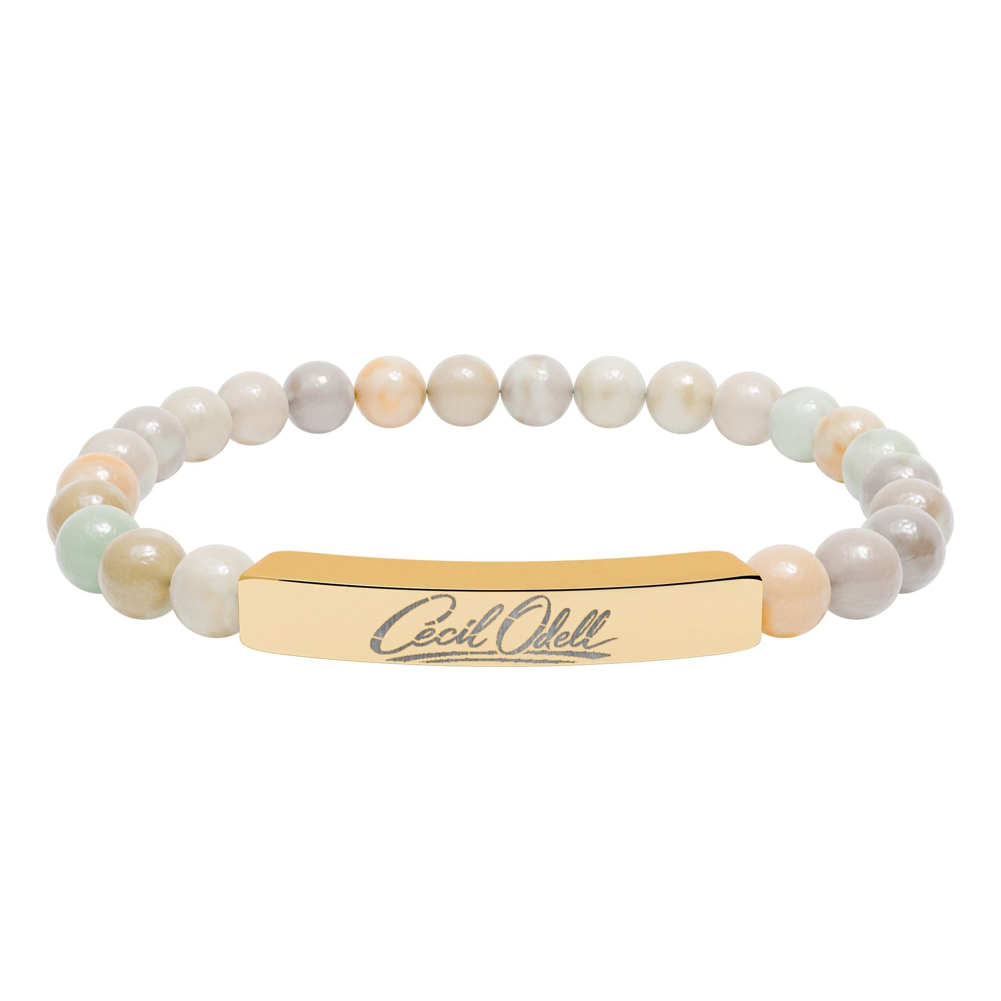Engravable Natural Stone Bead Bracelet — Stretch Bar Bracelet for Personalized Gifts - Cecil Odell Music