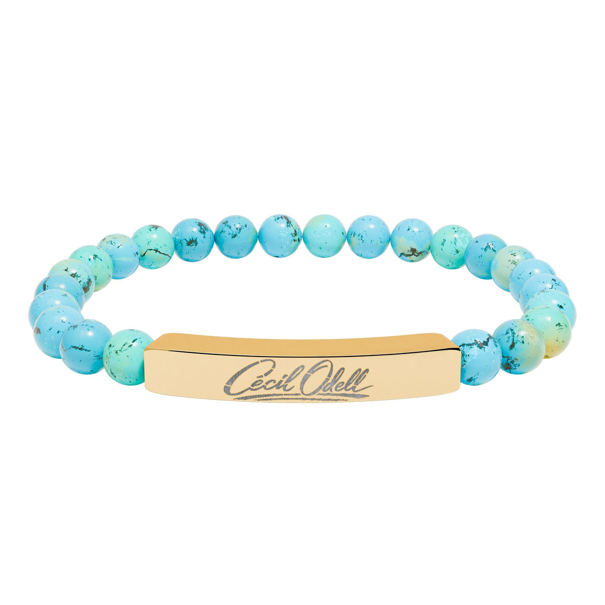 Engravable Natural Stone Bead Bracelet: Stretch Bar Bracelet for Personalized Gifts - Cecil Odell Music