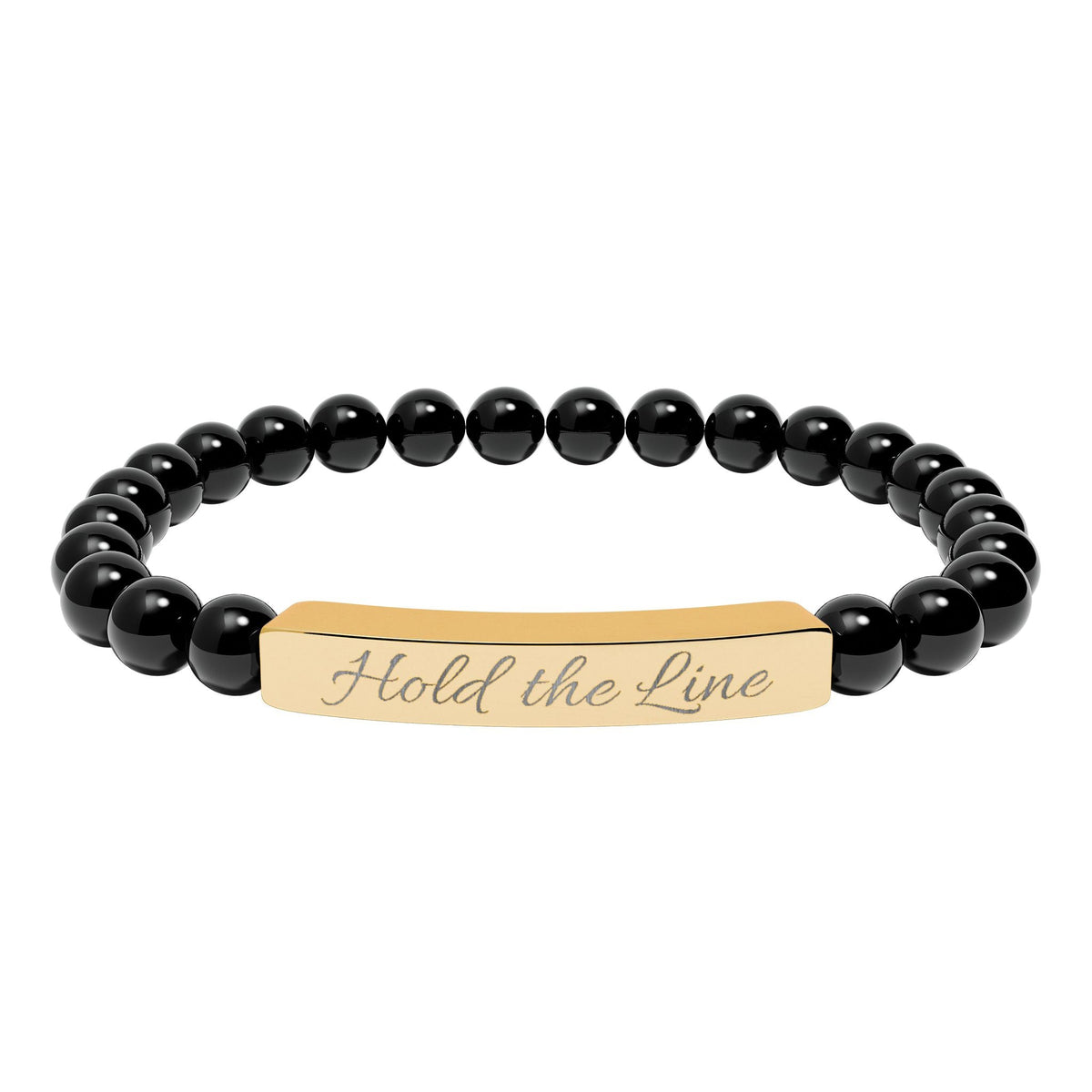 Engraved Natural Stone Bar Bracelet: 'Hold the Line' Stretch Beaded Bracelet - Cecil Odell Music