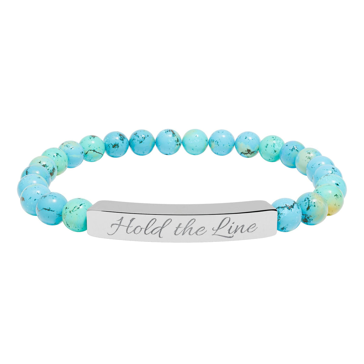 Engraved Natural Stone Bar Bracelet: 'Hold the Line' Stretch Beaded Bracelet - Cecil Odell Music