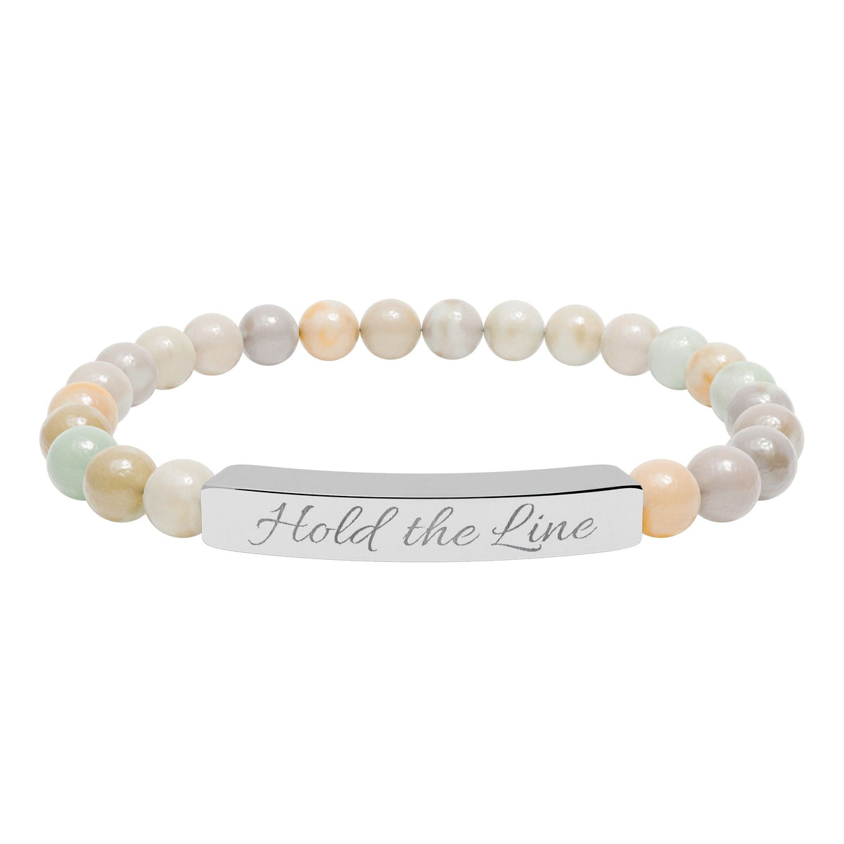 Engraved Natural Stone Bar Bracelet: 'Hold the Line' Stretch Beaded Bracelet - Cecil Odell Music