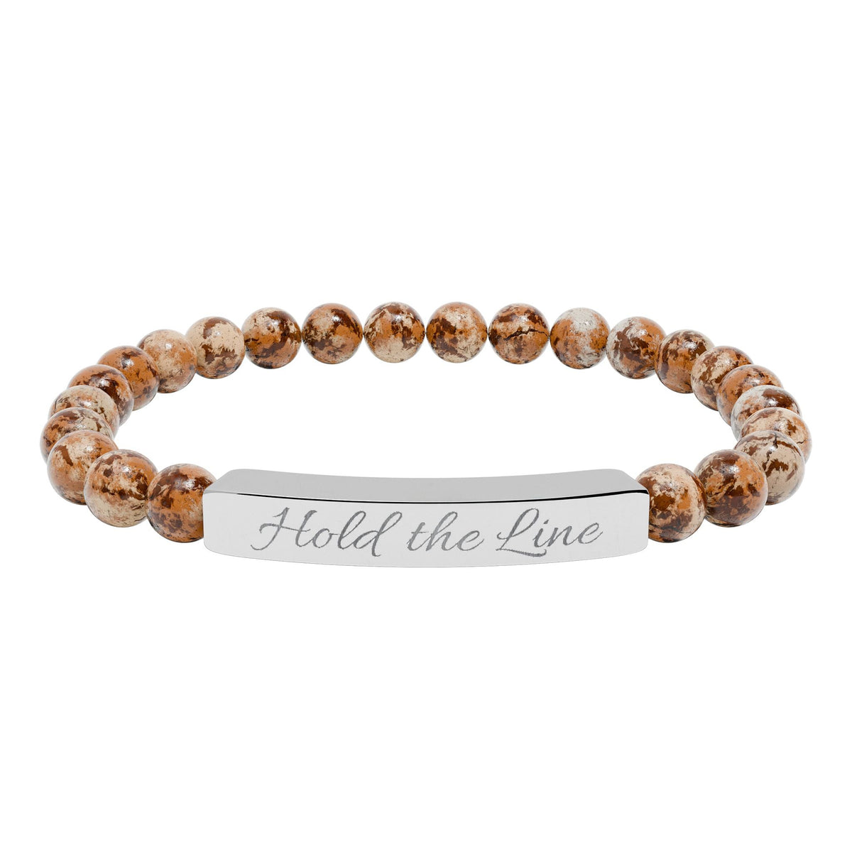 Engraved Natural Stone Bar Bracelet: 'Hold the Line' Stretch Beaded Bracelet - Cecil Odell Music