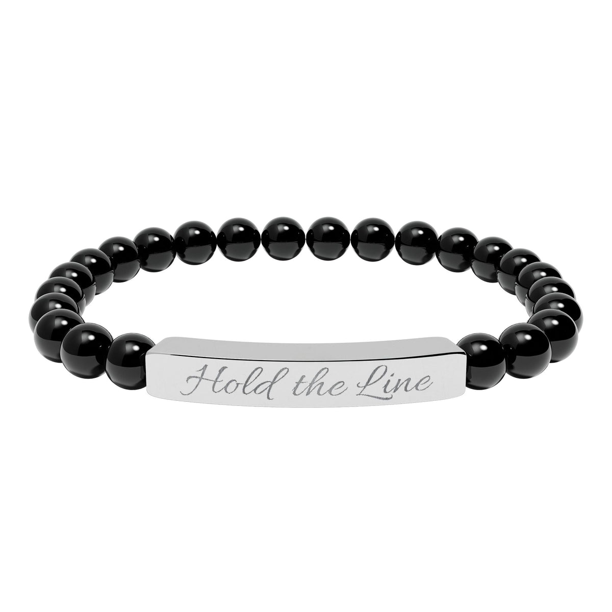 Engraved Natural Stone Bar Bracelet: 'Hold the Line' Stretch Beaded Bracelet - Cecil Odell Music