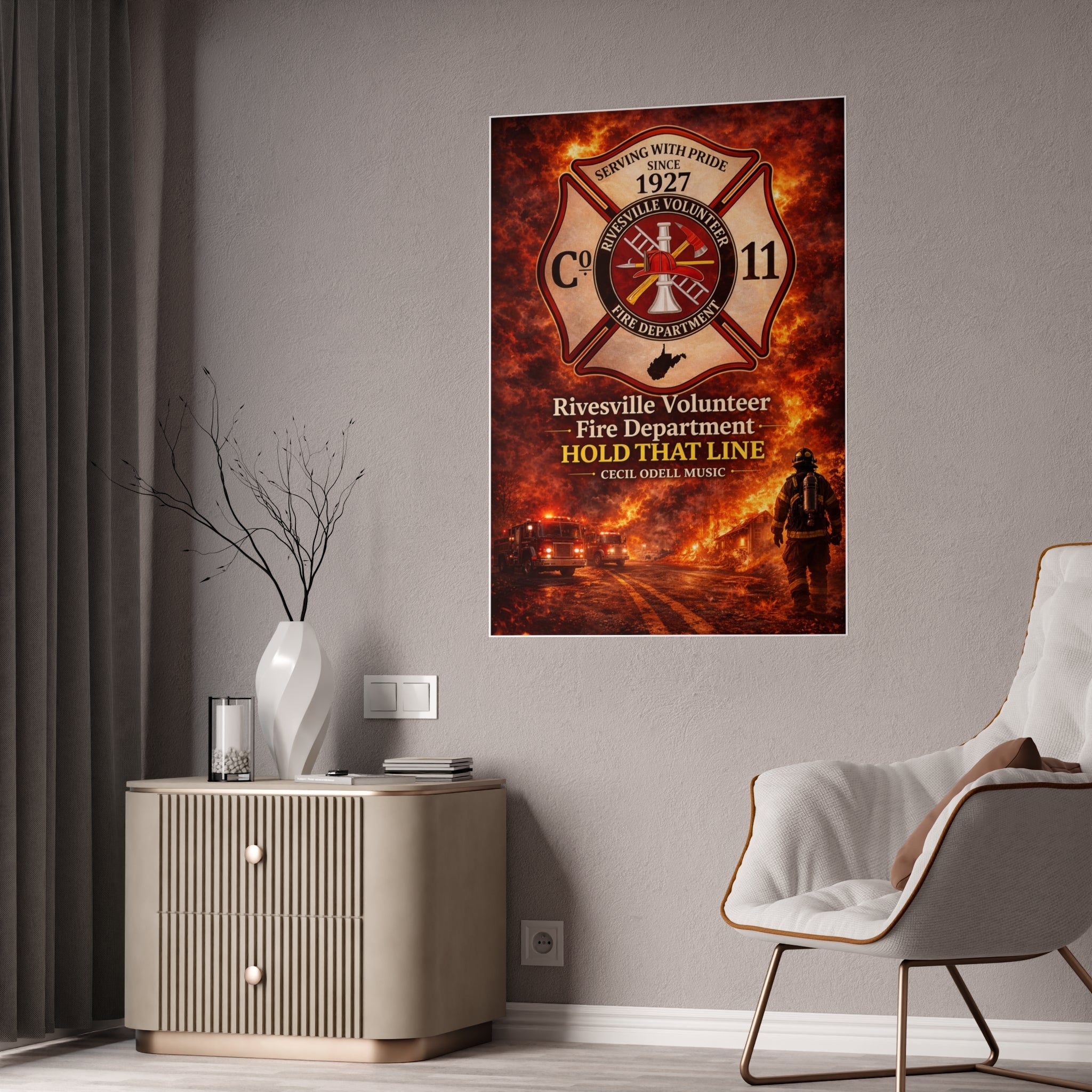 Fire Department Gloss Poster: Rivesville Volunteer Fire Dept. "Hold That Line" Commemorative Print - Cecil Odell Music