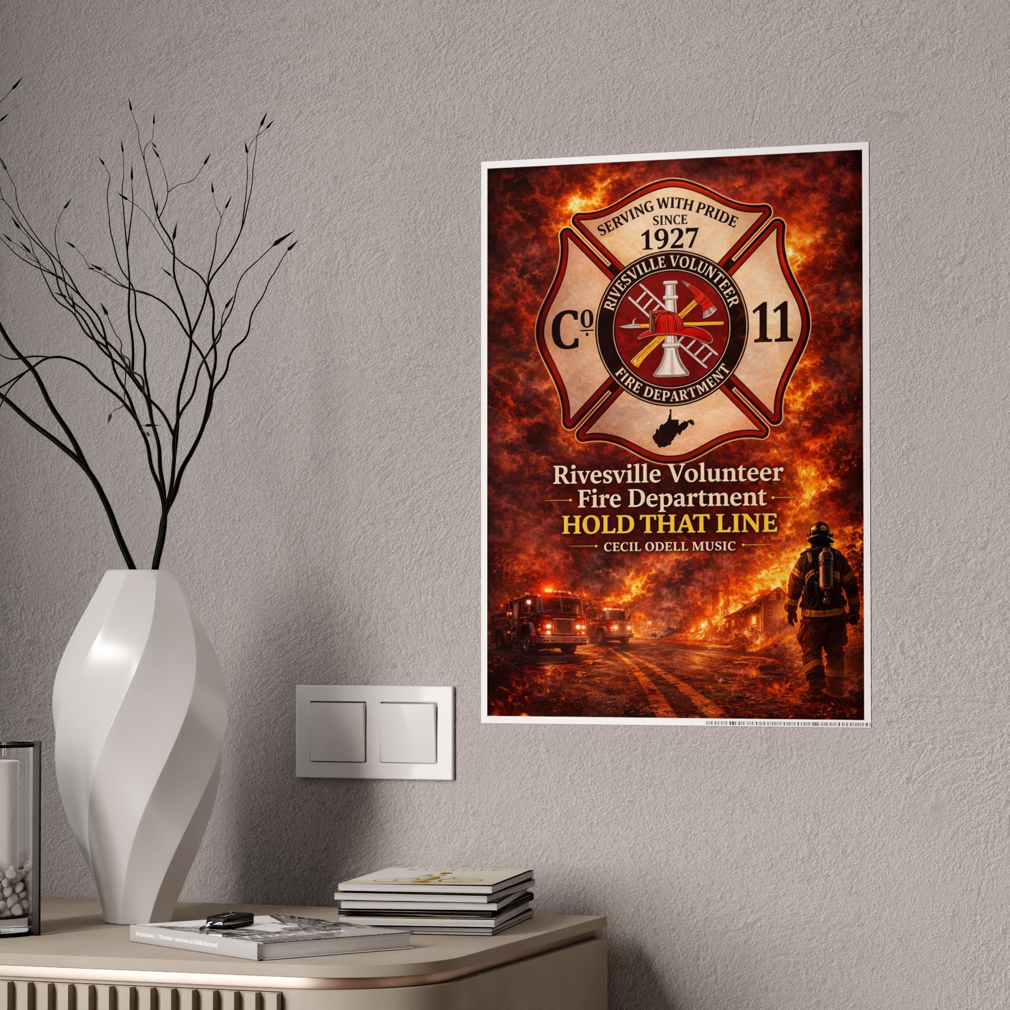 Fire Department Gloss Poster: Rivesville Volunteer Fire Dept. "Hold That Line" Commemorative Print - Cecil Odell Music