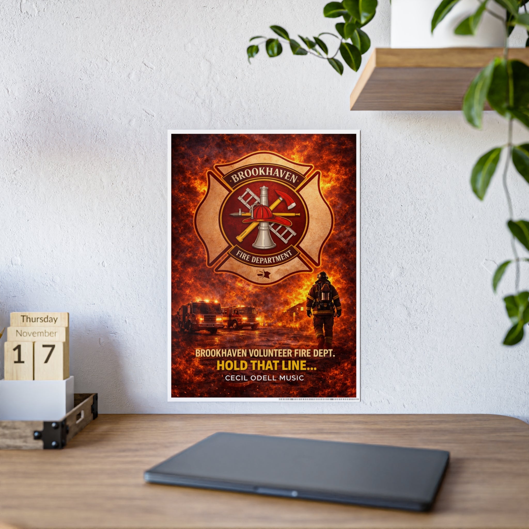 Fire Department Poster: "Brookhaven Volunteer Fire Dept. Hold That Line" Gloss Print - Cecil Odell Music
