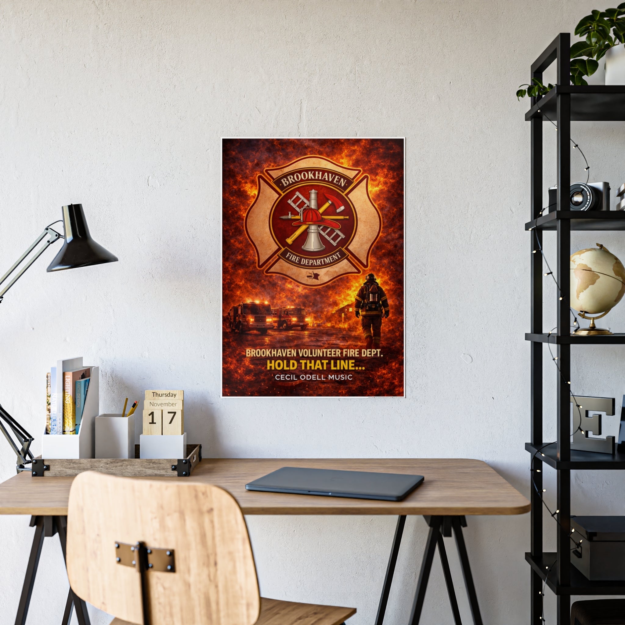 Fire Department Poster: "Brookhaven Volunteer Fire Dept. Hold That Line" Gloss Print - Cecil Odell Music