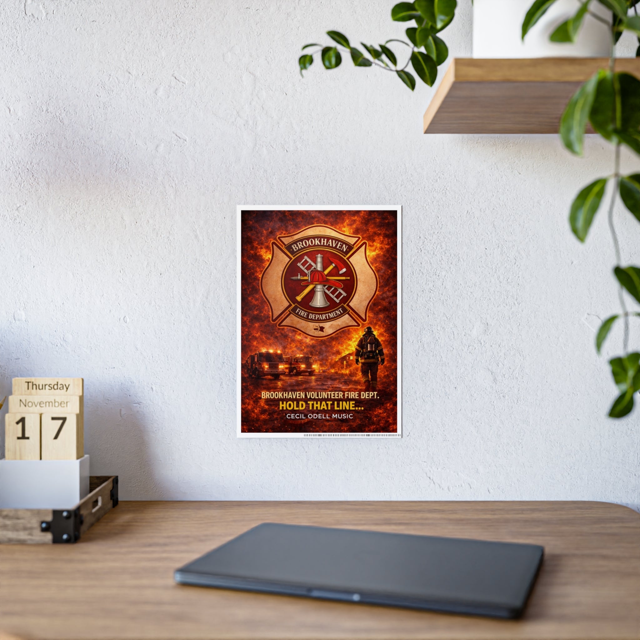 Fire Department Poster: "Brookhaven Volunteer Fire Dept. Hold That Line" Gloss Print - Cecil Odell Music