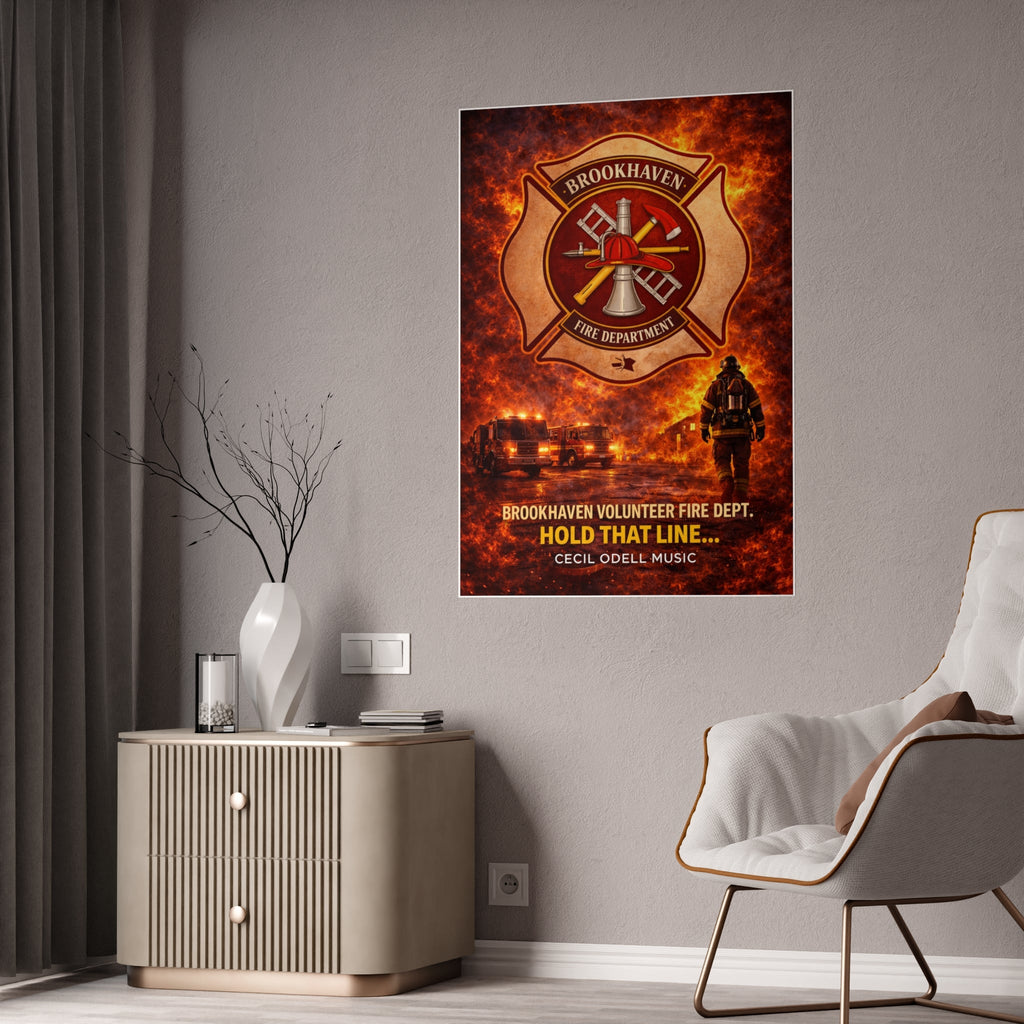 Fire Department Poster: "Brookhaven Volunteer Fire Dept. Hold That Line" Gloss Print - Cecil Odell Music