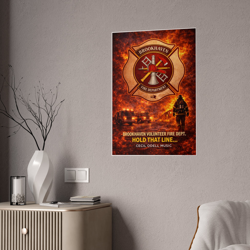 Fire Department Poster: "Brookhaven Volunteer Fire Dept. Hold That Line" Gloss Print - Cecil Odell Music