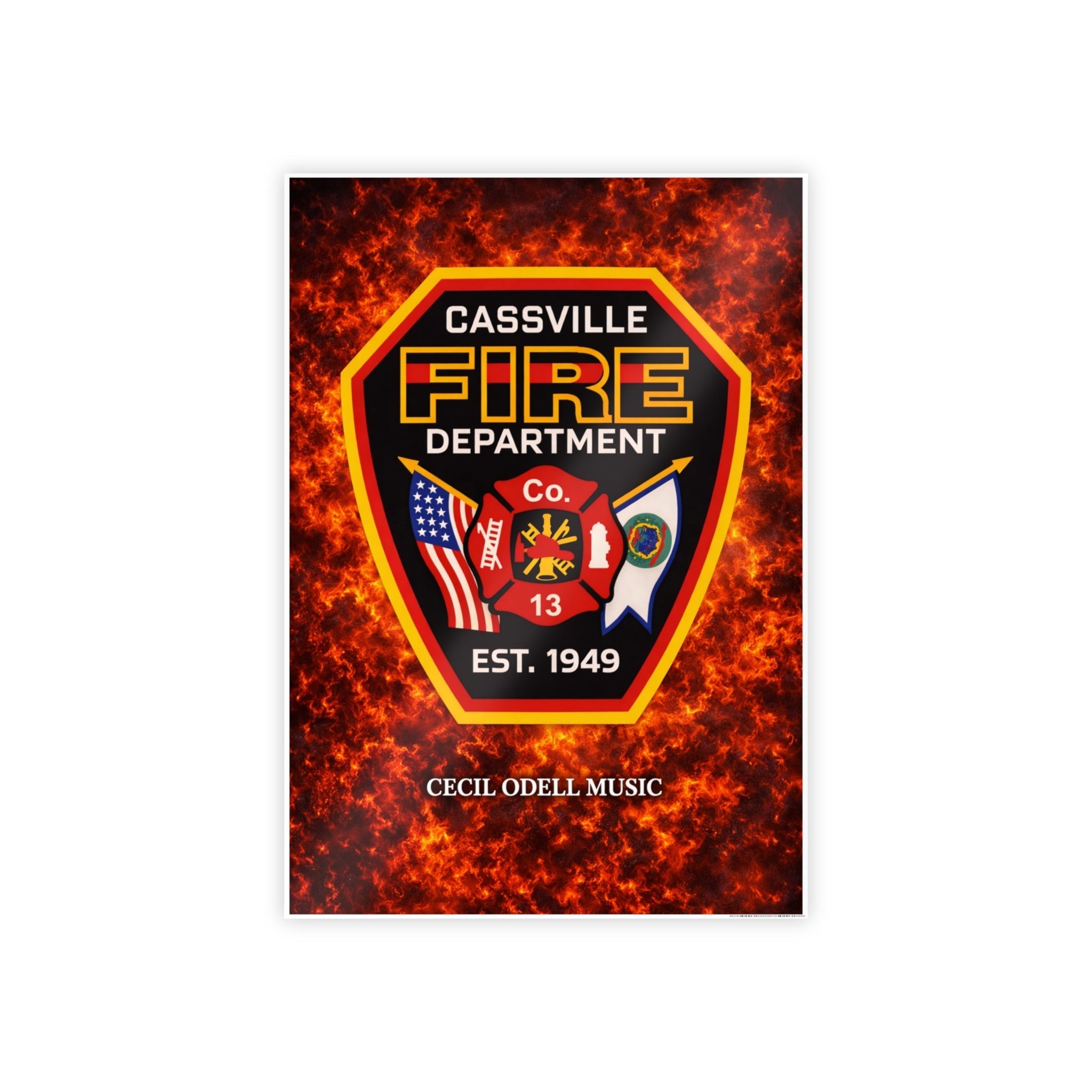 Fire Department Poster: Cassville Fire Dept. Shield Gloss Print (Est. 1949) - Cecil Odell Music