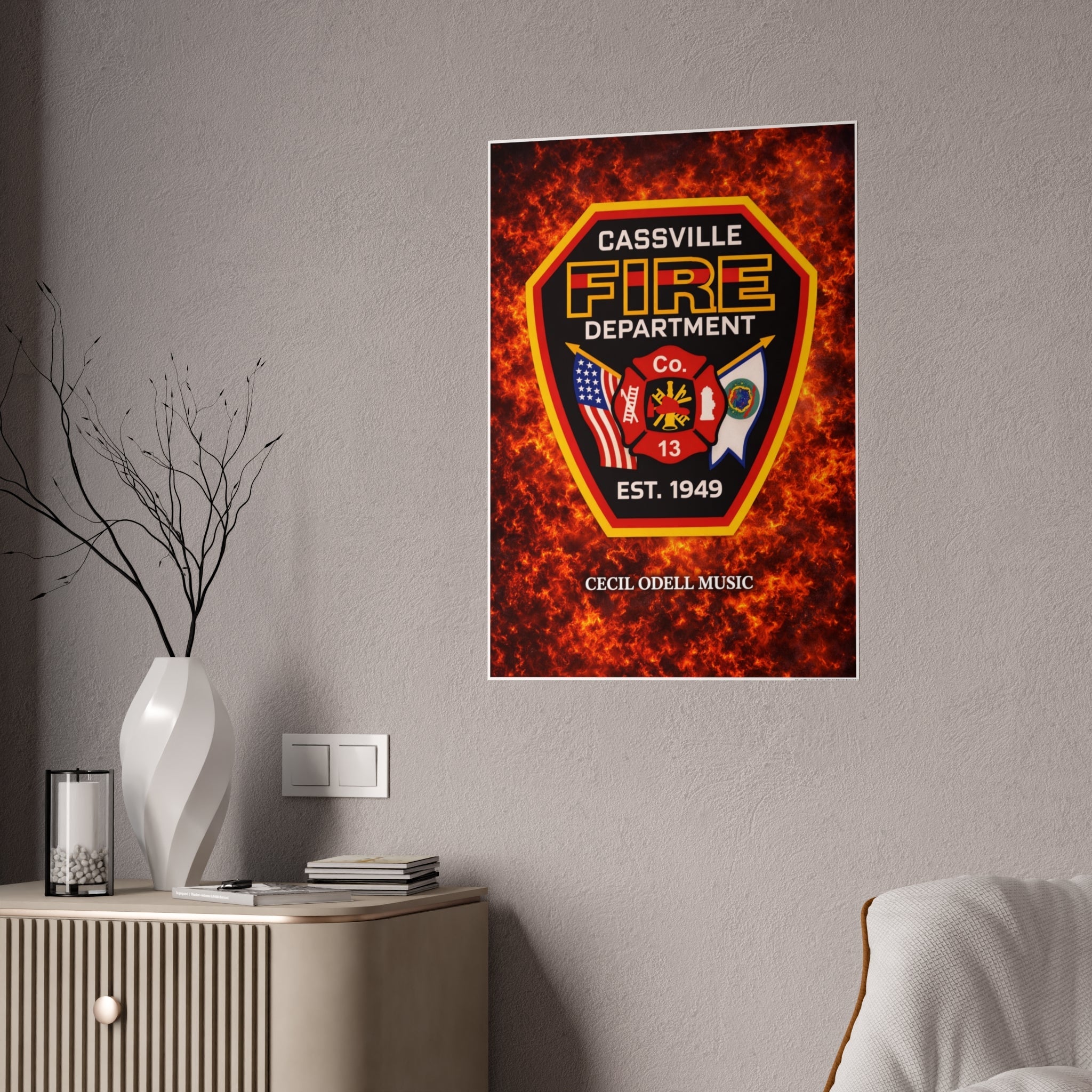 Fire Department Poster: Cassville Fire Dept. Shield Gloss Print (Est. 1949) - Cecil Odell Music