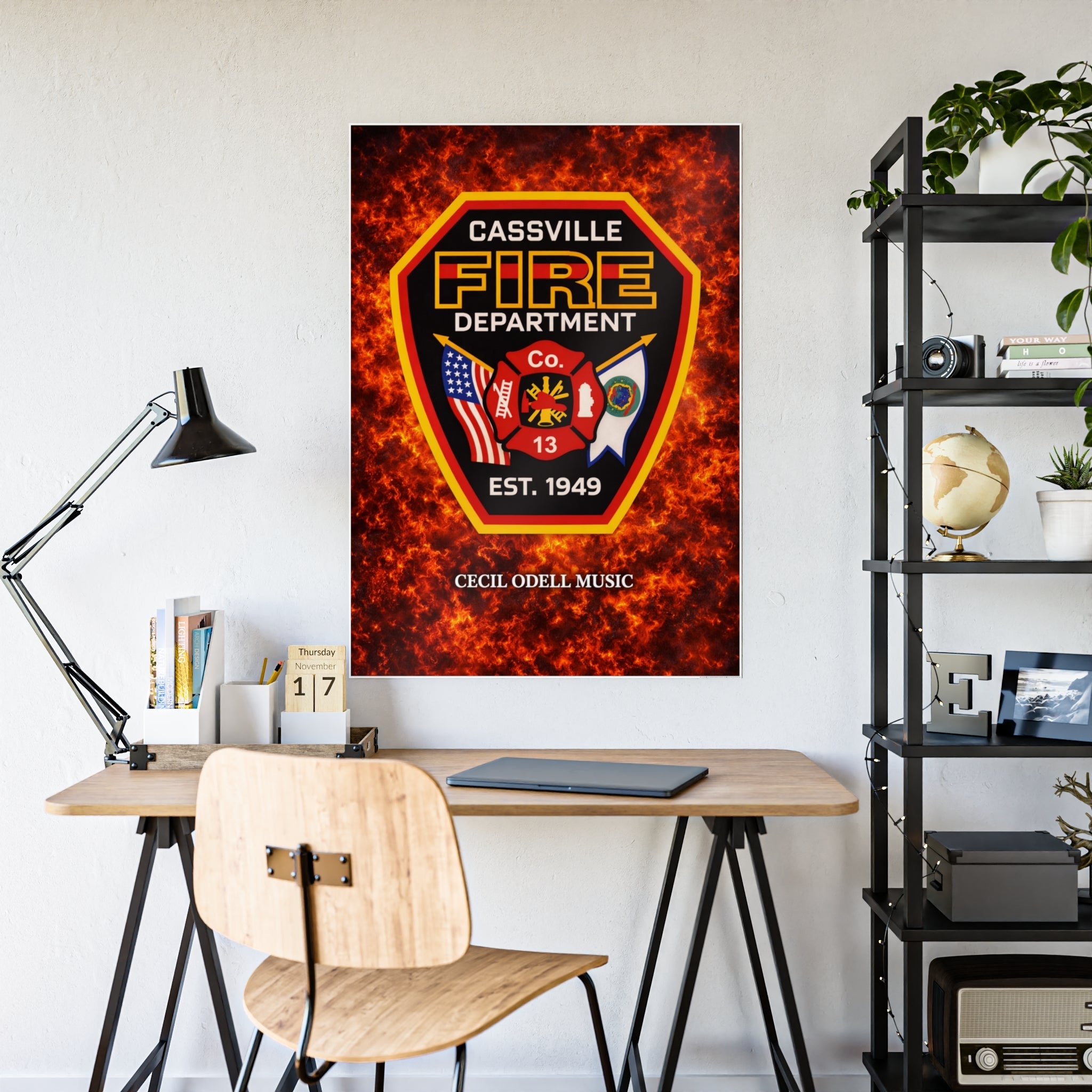 Fire Department Poster: Cassville Fire Dept. Shield Gloss Print (Est. 1949) - Cecil Odell Music