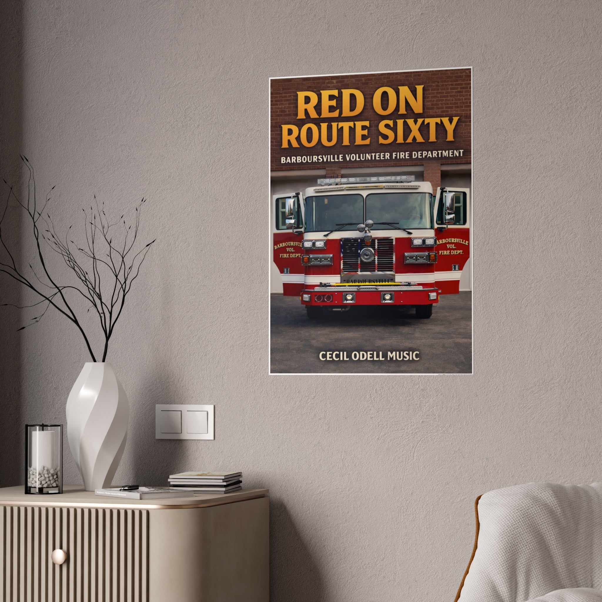 Fire Truck Poster - "Red on Route Sixty" Gloss Print (Barboursville Volunteer Fire Dept.) - Cecil Odell Music