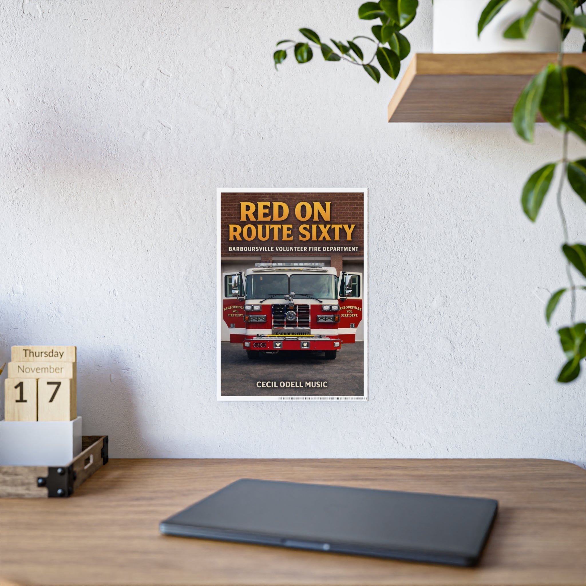 Fire Truck Poster - "Red on Route Sixty" Gloss Print (Barboursville Volunteer Fire Dept.) - Cecil Odell Music
