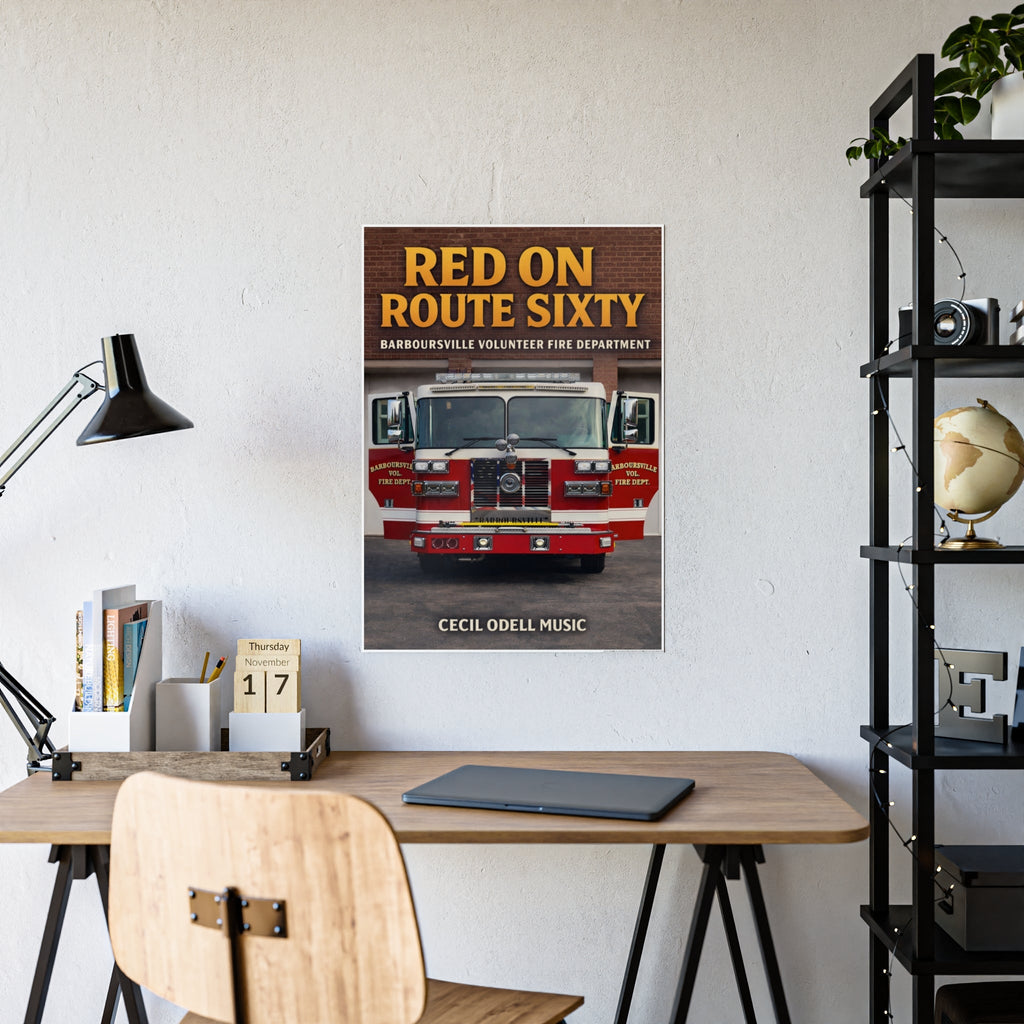 Fire Truck Poster - "Red on Route Sixty" Gloss Print (Barboursville Volunteer Fire Dept.) - Cecil Odell Music