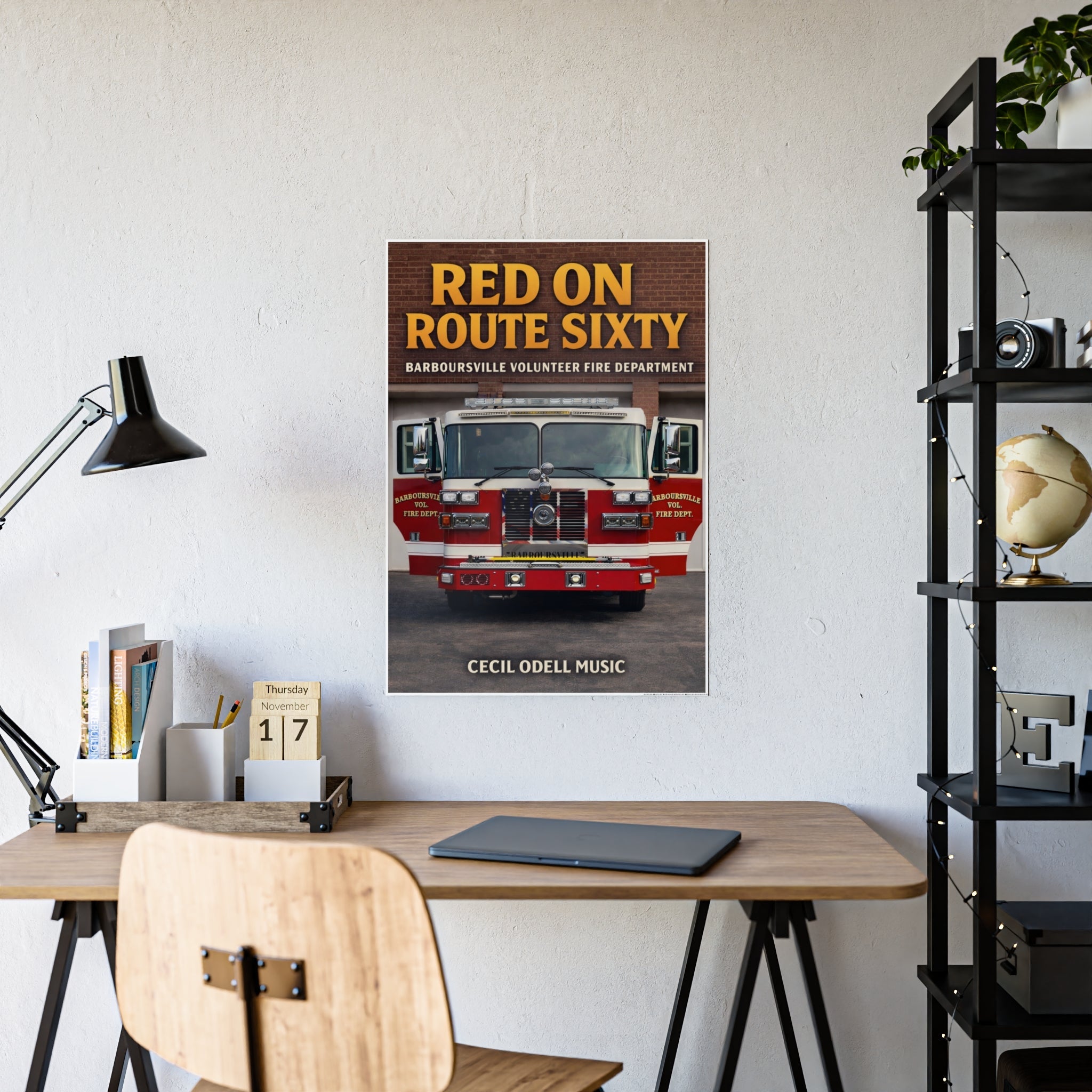 Fire Truck Poster - "Red on Route Sixty" Gloss Print (Barboursville Volunteer Fire Dept.) - Cecil Odell Music