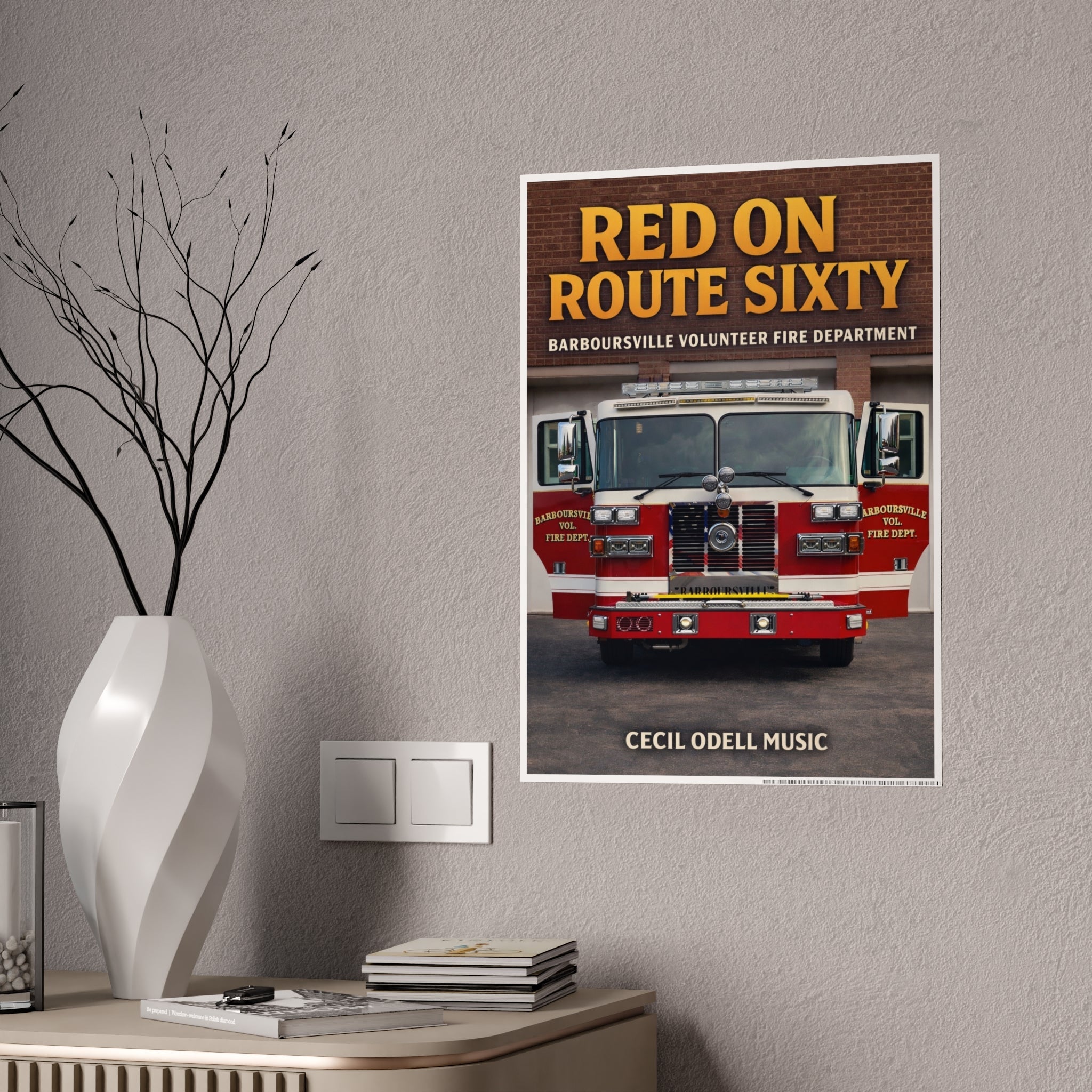 Fire Truck Poster - "Red on Route Sixty" Gloss Print (Barboursville Volunteer Fire Dept.) - Cecil Odell Music