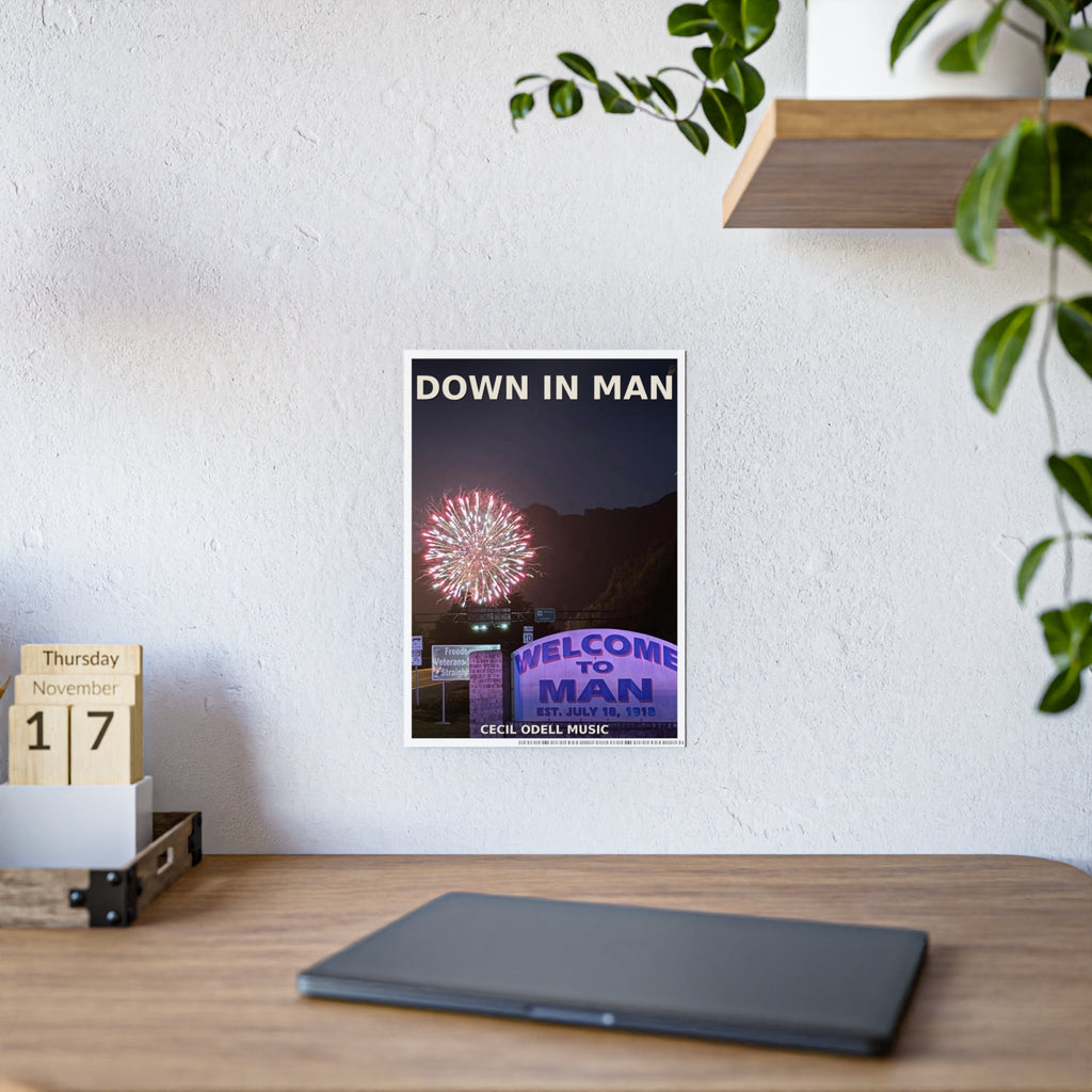 Gloss Poster - 'Down in Man' Fireworks Welcome Sign Travel Art Print - Cecil Odell Music