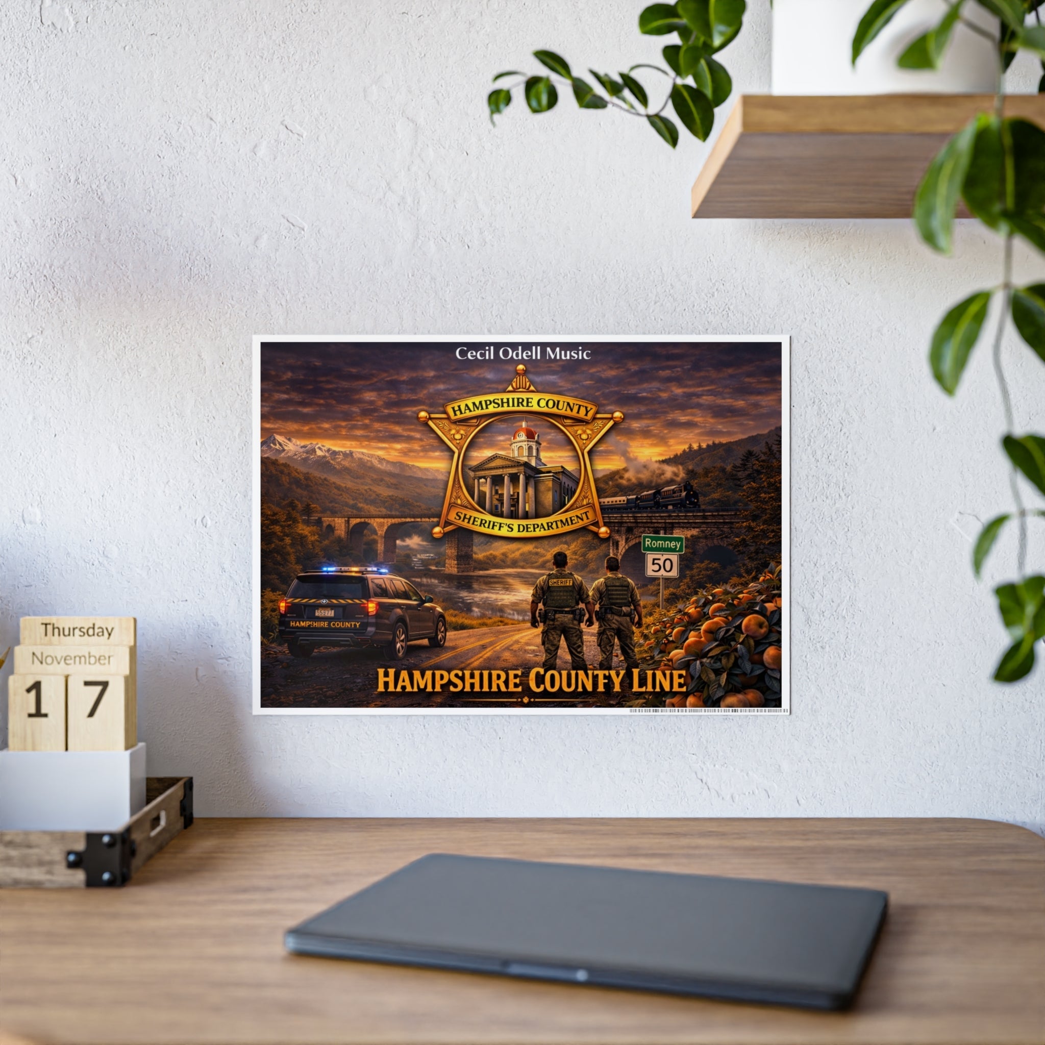 Hampshire County Sheriff Poster: Gloss Police Badge Wall Art - Cecil Odell Music