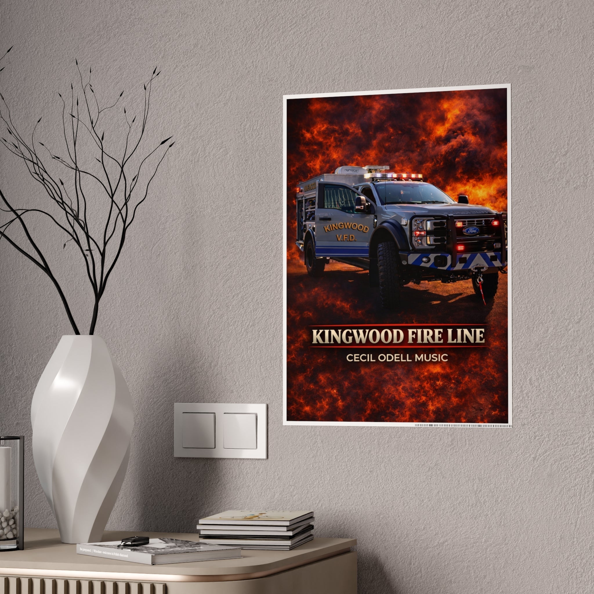 Kingwood Fire Line Poster: Fire Rescue Truck Wall Art - Cecil Odell Music