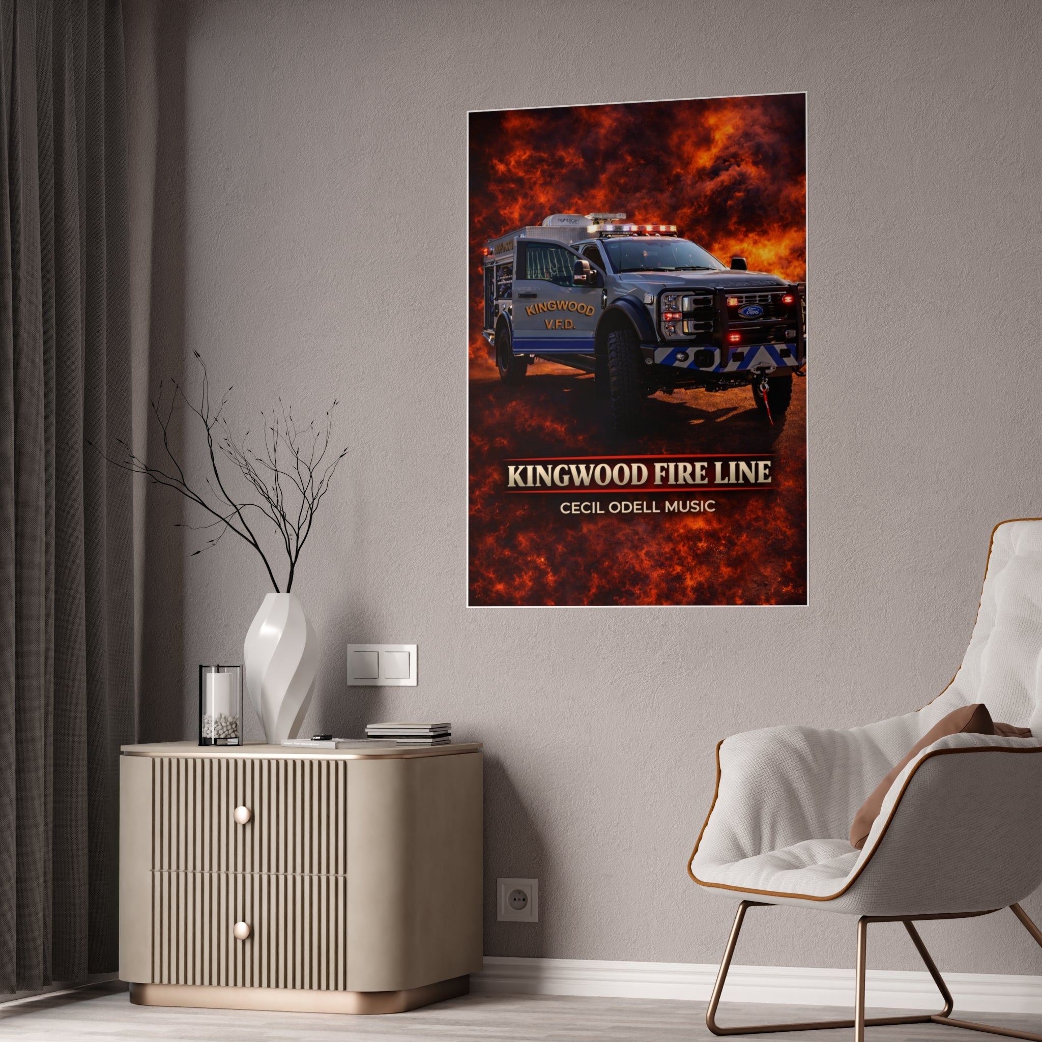 Kingwood Fire Line Poster: Fire Rescue Truck Wall Art - Cecil Odell Music