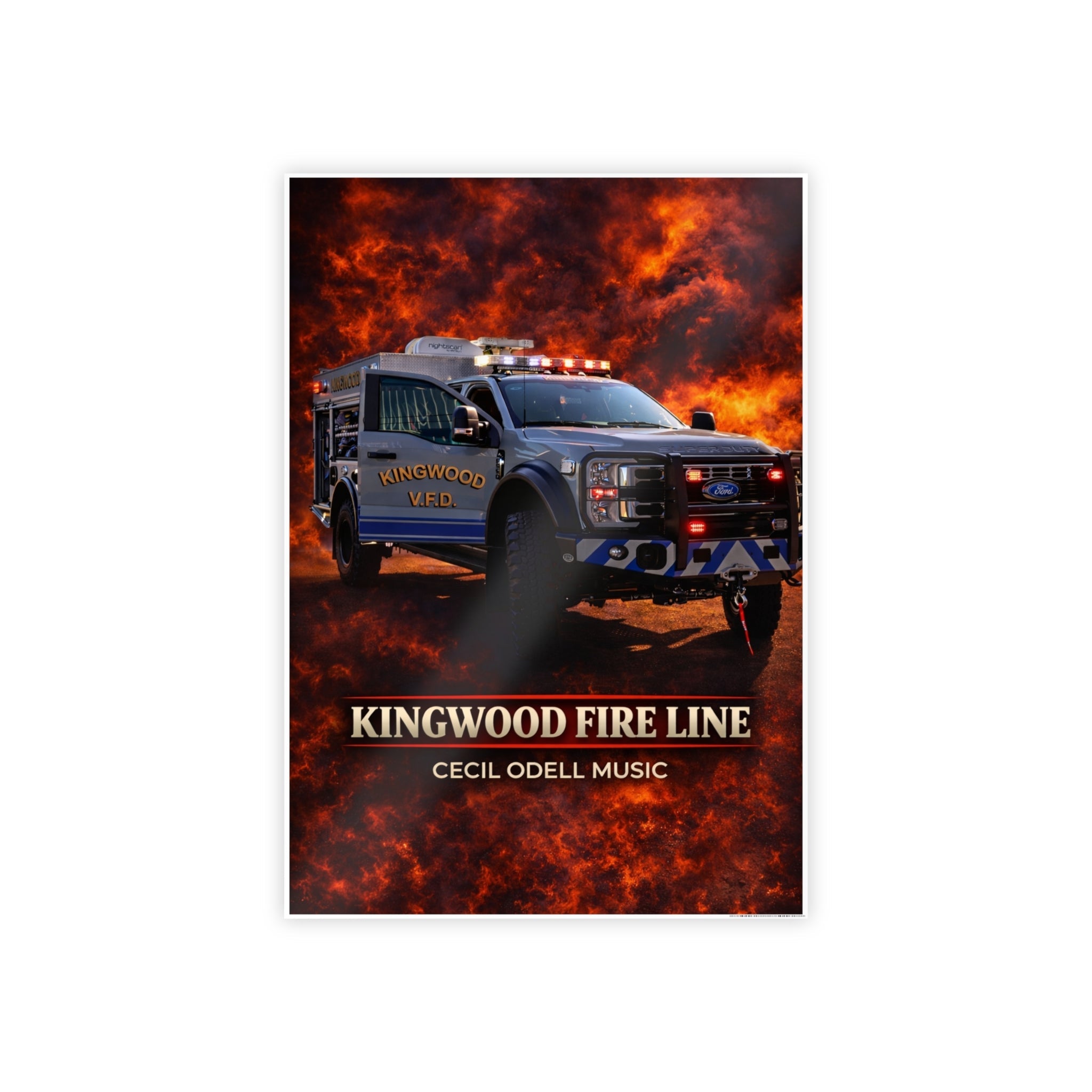 Kingwood Fire Line Poster: Fire Rescue Truck Wall Art - Cecil Odell Music