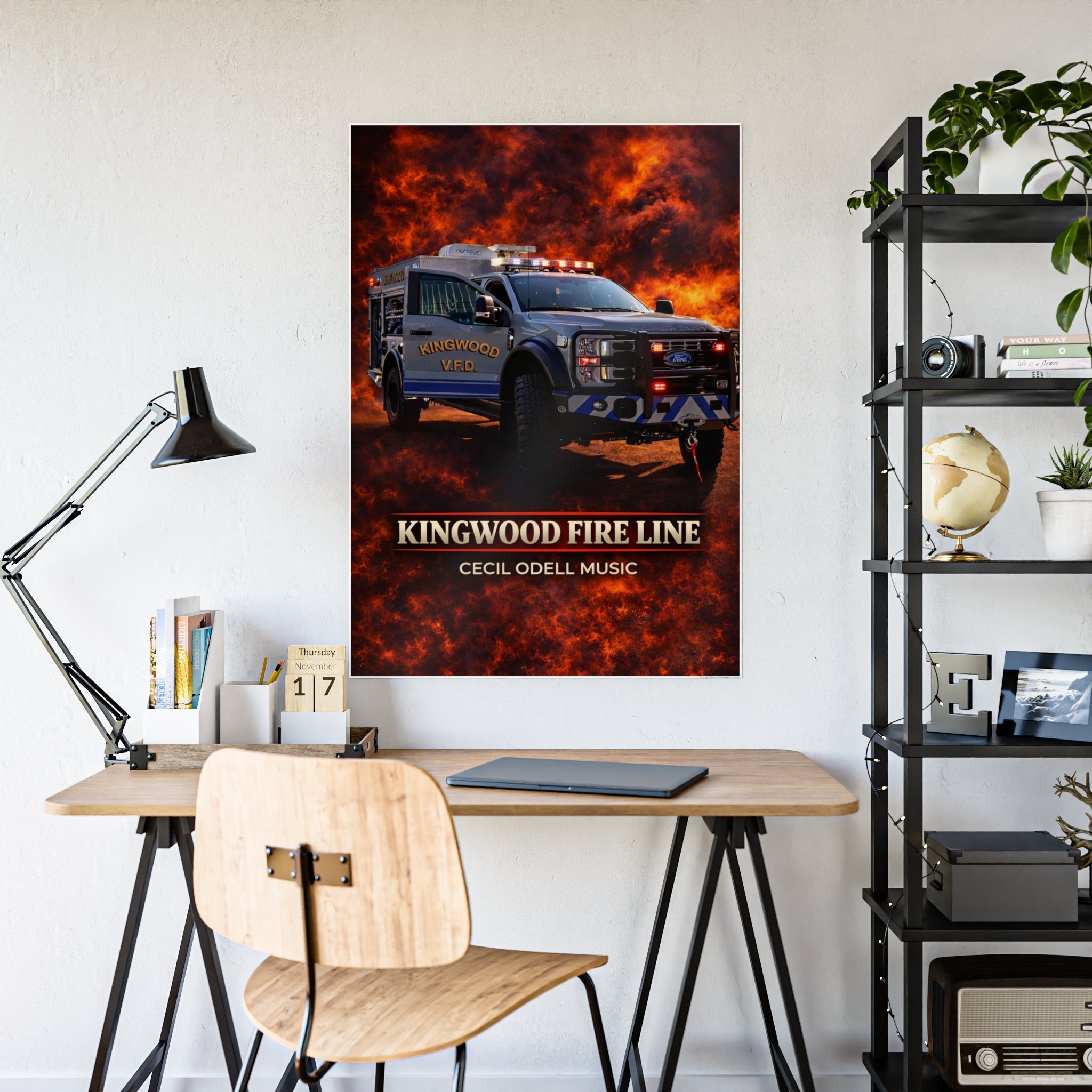 Kingwood Fire Line Poster: Fire Rescue Truck Wall Art - Cecil Odell Music